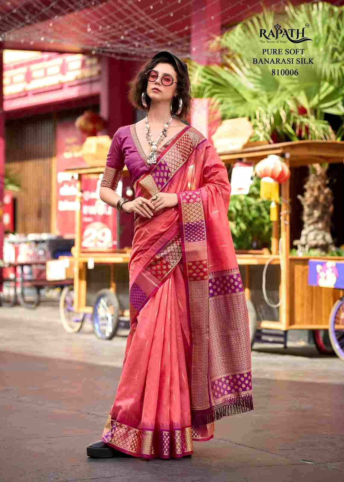 Rangoli Art By Rajpath 810001 To 810006 Series Indian Traditional Wear Collection Beautiful Stylish Fancy Colorful Party Wear & Occasional Wear Banarasi Silk Sarees At Wholesale Price