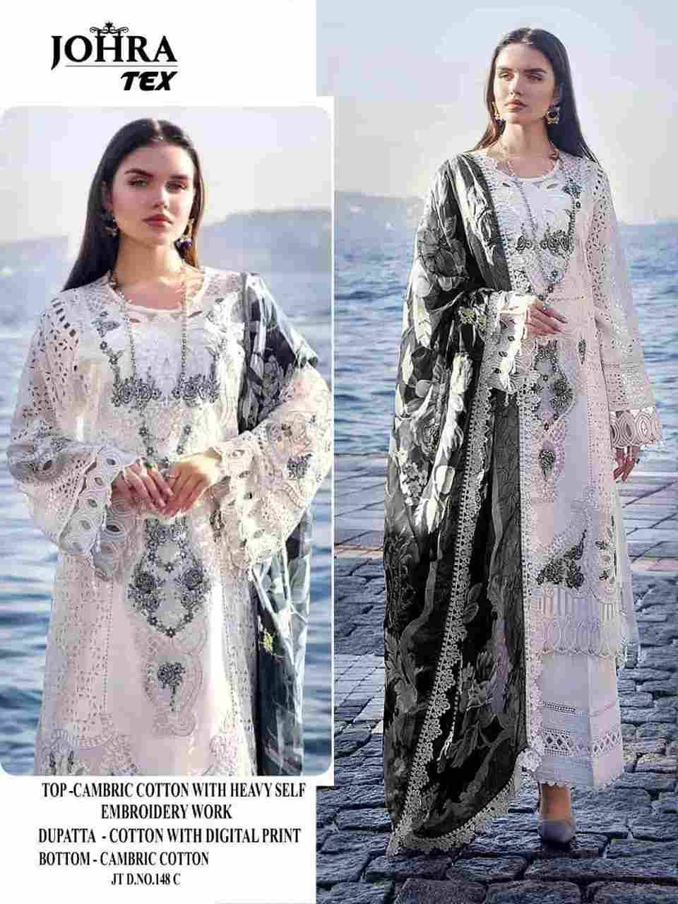 Johra Hit Design 148 Colours By Johra Tex 148-A To 148-C Series Beautiful Pakistani Suits Colorful Stylish Fancy Casual Wear & Ethnic Wear Cambric Cotton Embroidered Dresses At Wholesale Price