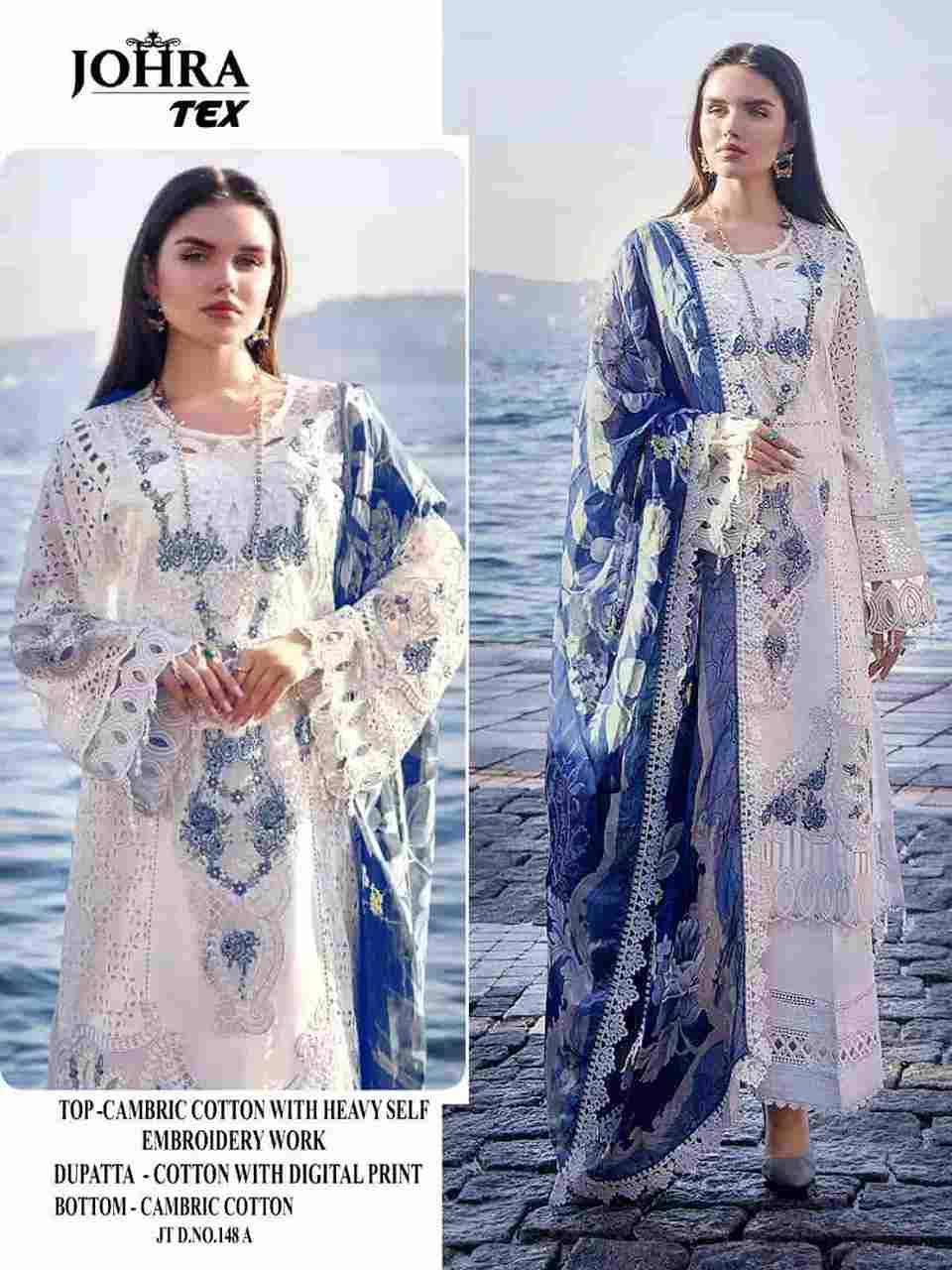 Johra Hit Design 148 Colours By Johra Tex 148-A To 148-C Series Beautiful Pakistani Suits Colorful Stylish Fancy Casual Wear & Ethnic Wear Cambric Cotton Embroidered Dresses At Wholesale Price