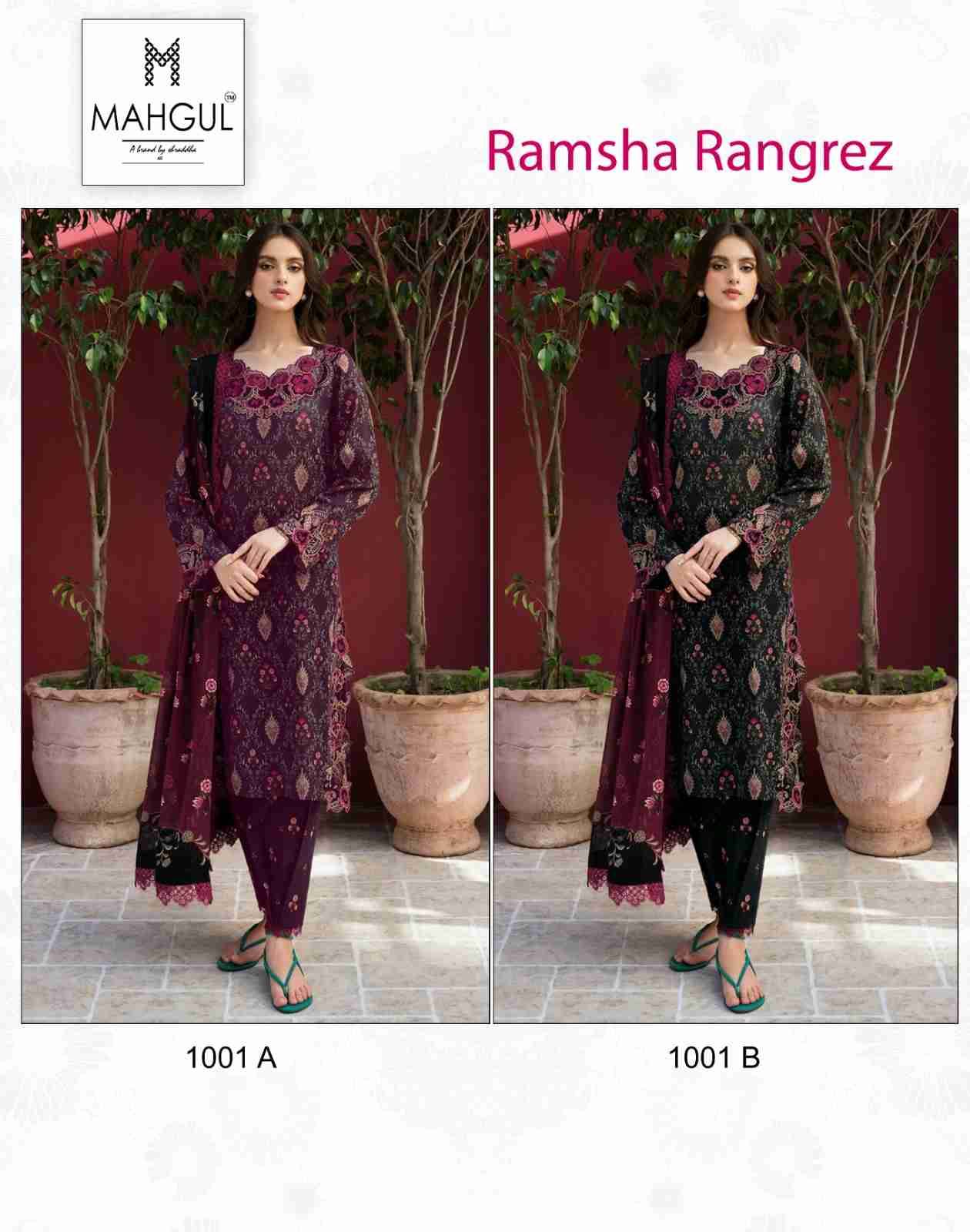 Ramsha Rangrez By Mahgul 1001-A To 1001-B Series Designer Pakistani Suits Beautiful Fancy Stylish Colorful Party Wear & Occasional Wear Pure Cotton With Embroidery Dresses At Wholesale Price