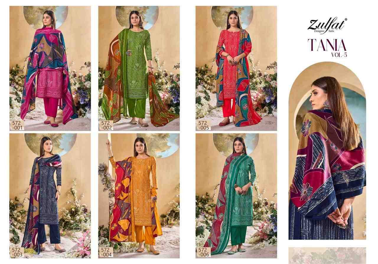 Tania Vol-5 By Zulfat 572-001 To 572-006 Series Beautiful Festive Suits Stylish Fancy Colorful Casual Wear & Ethnic Wear Pure Cotton Print Dresses At Wholesale Price