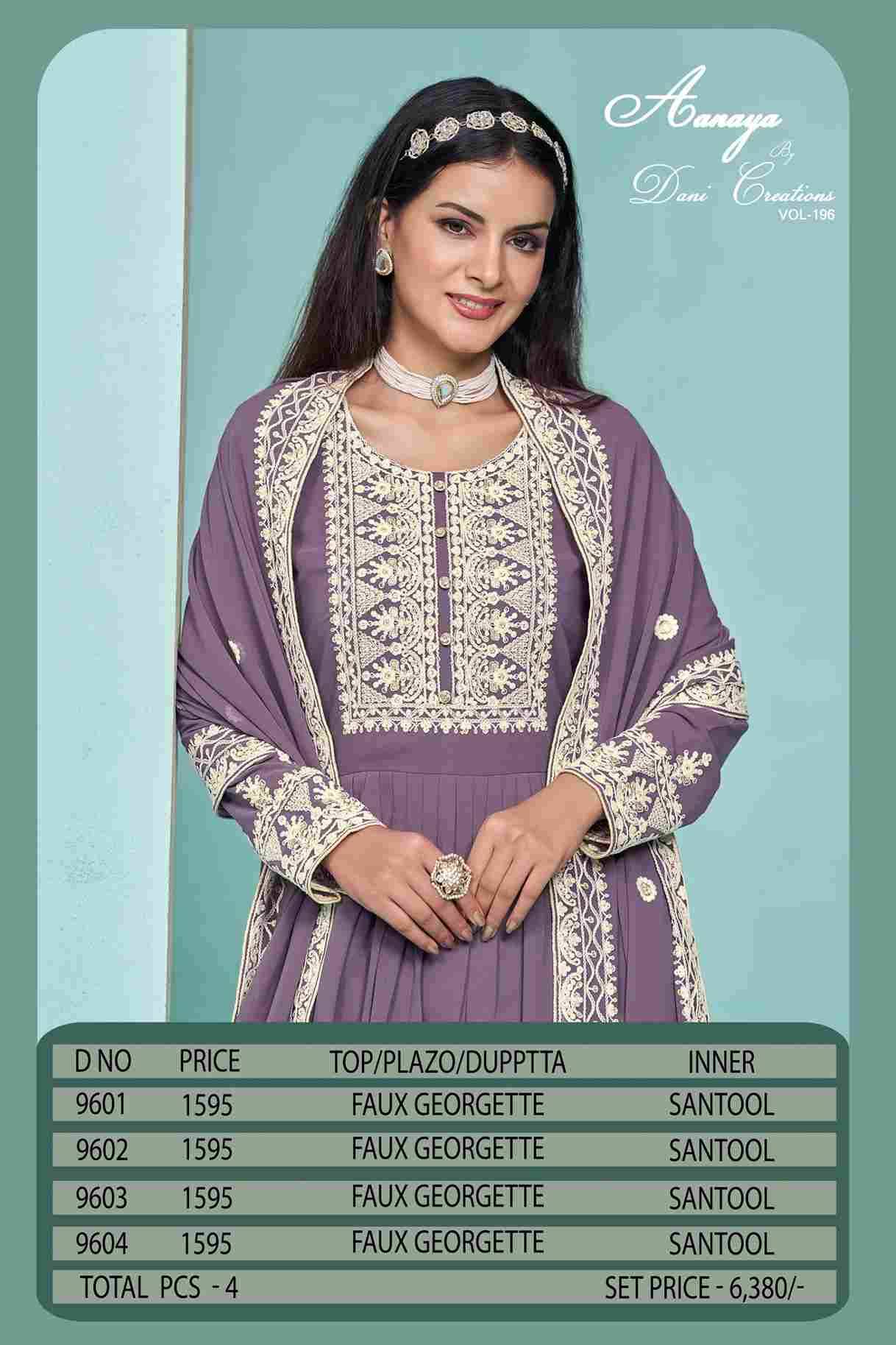 Aanaya Vol-196 By Twisha 9601 To 9604 Series Beautiful Sharara Suits Colorful Stylish Fancy Casual Wear & Ethnic Wear Faux Georgette Dresses At Wholesale Price