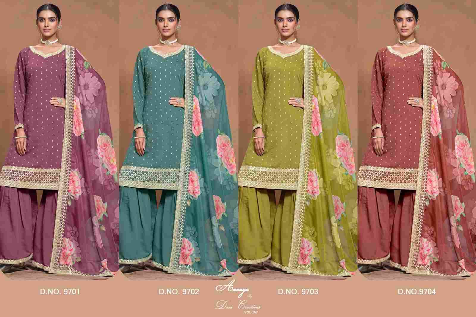 Aanaya Vol-197 By Twisha 9701 To 9704 Series Beautiful Sharara Suits Colorful Stylish Fancy Casual Wear & Ethnic Wear Roman Silk Dresses At Wholesale Price