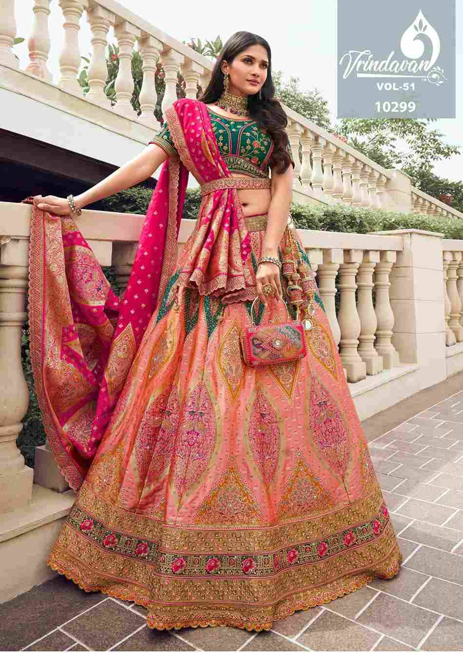 Vrindavan Vol-51 By Vrindavan 10296 To 10304 Series Bridal Wear Collection Beautiful Stylish Colorful Fancy Party Wear & Occasional Wear Silk Lehengas At Wholesale Price