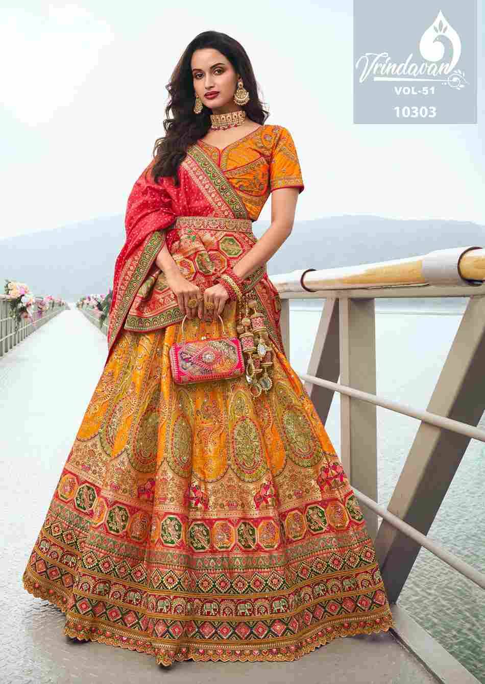 Vrindavan Vol-51 By Vrindavan 10296 To 10304 Series Bridal Wear Collection Beautiful Stylish Colorful Fancy Party Wear & Occasional Wear Silk Lehengas At Wholesale Price