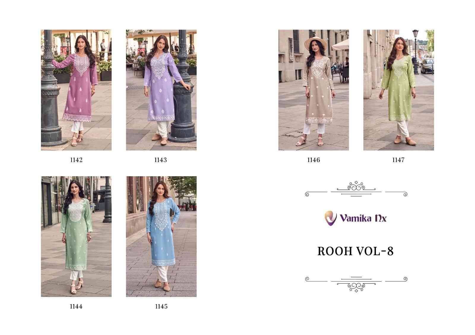 Rooh Vol-8 By Vamika 1142 To 1147 Series Designer Stylish Fancy Colorful Beautiful Party Wear & Ethnic Wear Collection Rayon Viscose Kurtis With Bottom At Wholesale Price