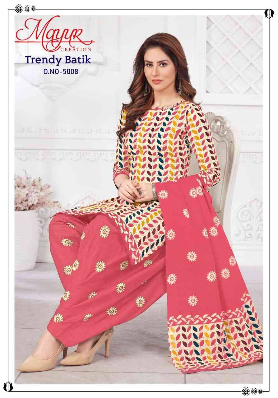 Trendy Batik Vol-5 By Mayur Creation 5001 To 5010 Series Beautiful Festive Suits Stylish Fancy Colorful Casual Wear & Ethnic Wear Pure Cotton Digital Print Dresses At Wholesale Price