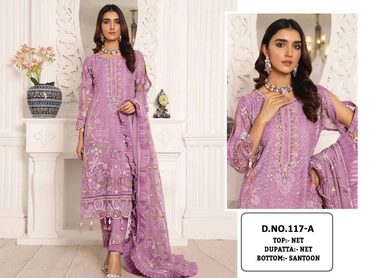 KF-117 Colours By Fashid Wholesale 117-A To 117-D Series Pakistani Suits Collection Beautiful Stylish Fancy Colorful Party Wear & Occasional Wear Heavy Net Embroidered Dresses At Wholesale Price