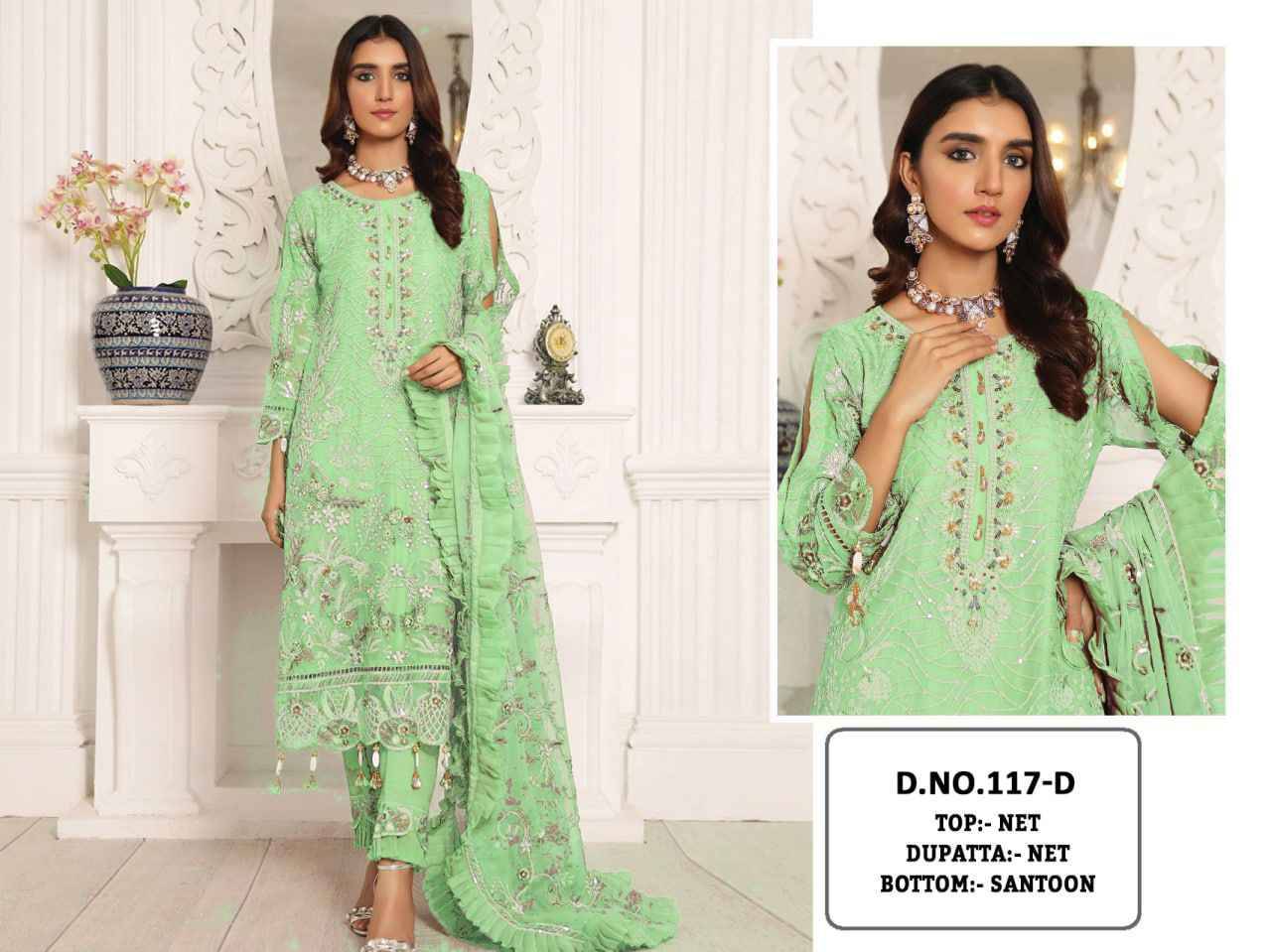 KF-117 Colours By Fashid Wholesale 117-A To 117-D Series Pakistani Suits Collection Beautiful Stylish Fancy Colorful Party Wear & Occasional Wear Heavy Net Embroidered Dresses At Wholesale Price