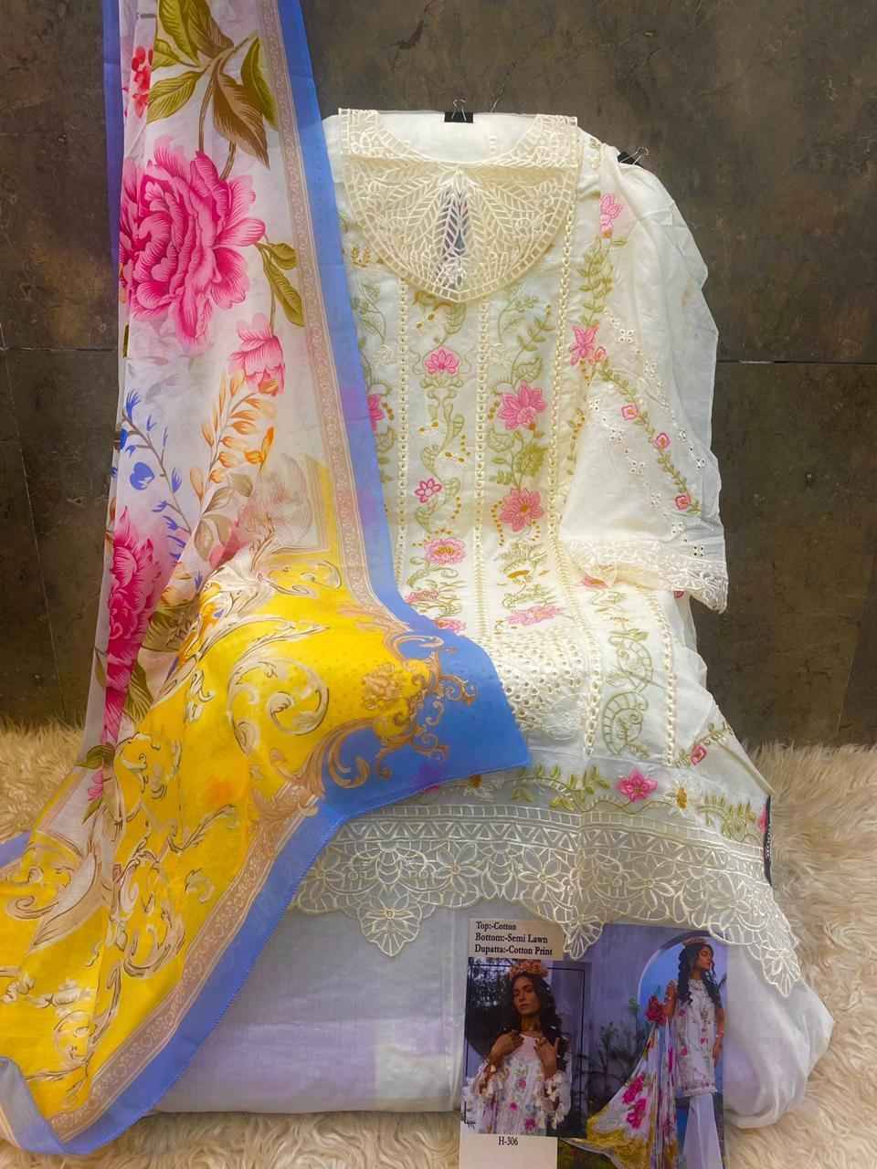 Hoor Tex Hit Design H-306 By Hoor Tex Designer Festive Pakistani Suits Collection Beautiful Stylish Fancy Colorful Party Wear & Occasional Wear Cotton Embroidered Dresses At Wholesale Price