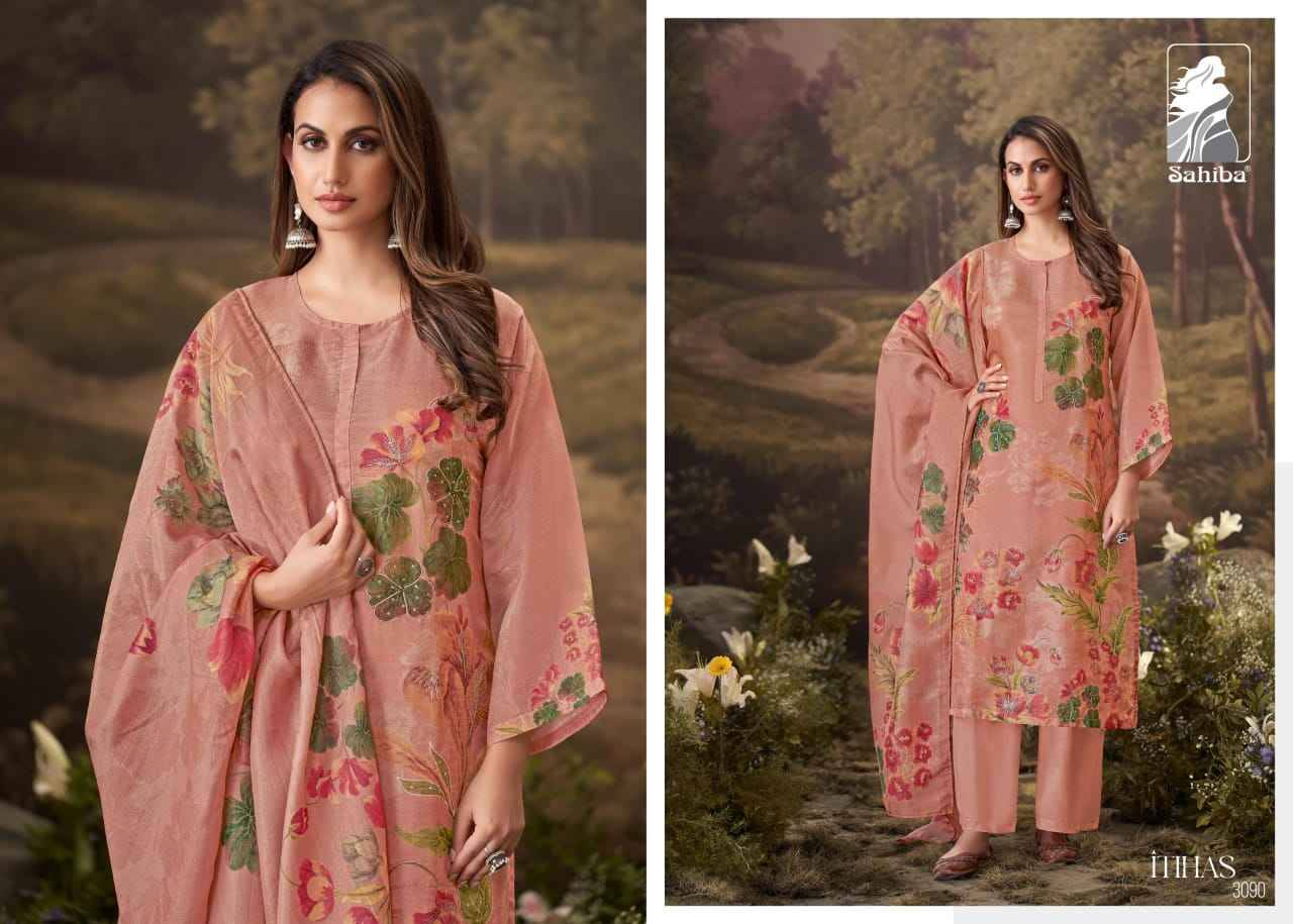 Itihas By Sahiba Fabrics Beautiful Festive Suits Colorful Stylish Fancy Casual Wear & Ethnic Wear Simmer Tissue Dresses At Wholesale Price