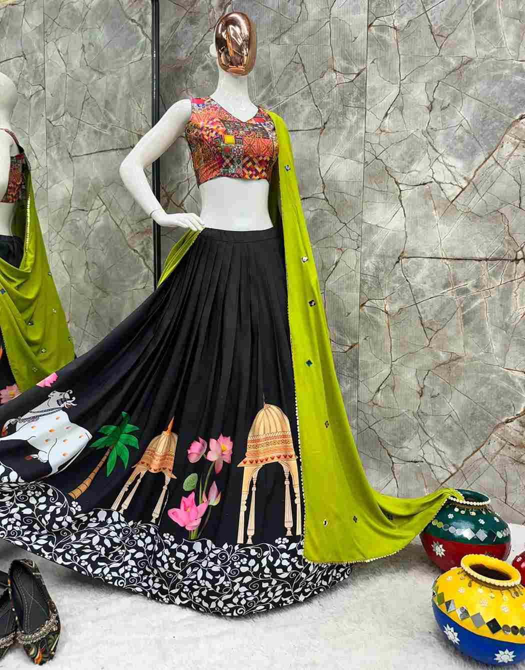 L-618 By Fashid Wholesale Navratri Wear Collection Beautiful Stylish Colorful Fancy Party Wear & Occasional Wear Pure Rayon Lehengas At Wholesale Price