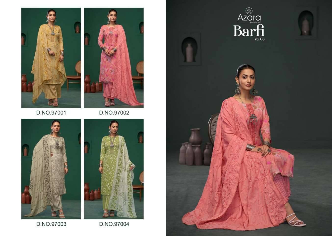 Barfi Vol-3 By Azara 97001 To 97004 Series Beautiful Stylish Festive Suits Fancy Colorful Casual Wear & Ethnic Wear & Ready To Wear Pure Cotton Dresses At Wholesale Price