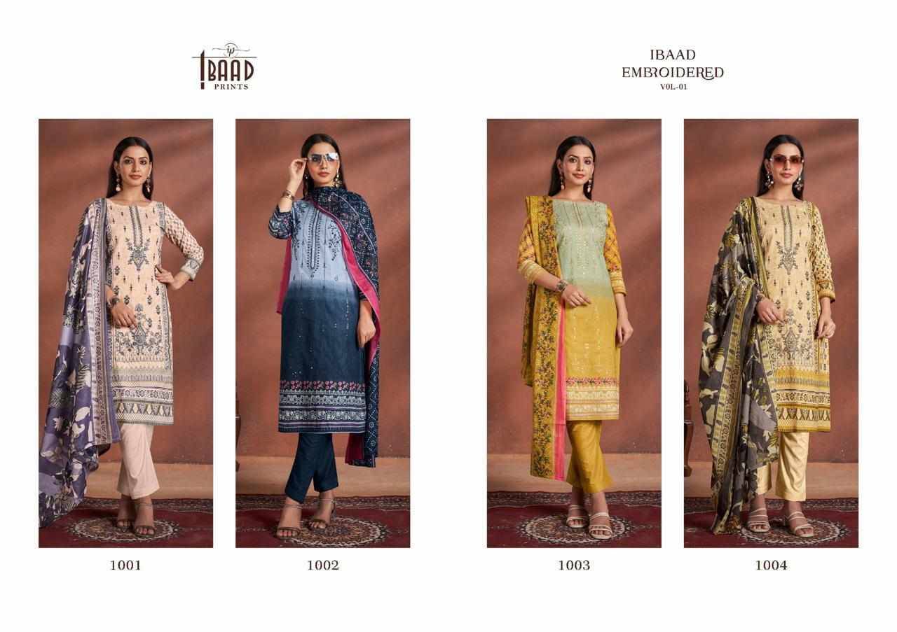 Ibaad Embroidered Vol-1 By Ibaad Prints 1001 To 1004 Series Beautiful Festive Suits Stylish Fancy Colorful Casual Wear & Ethnic Wear Pure Lawn Print Dresses At Wholesale Price