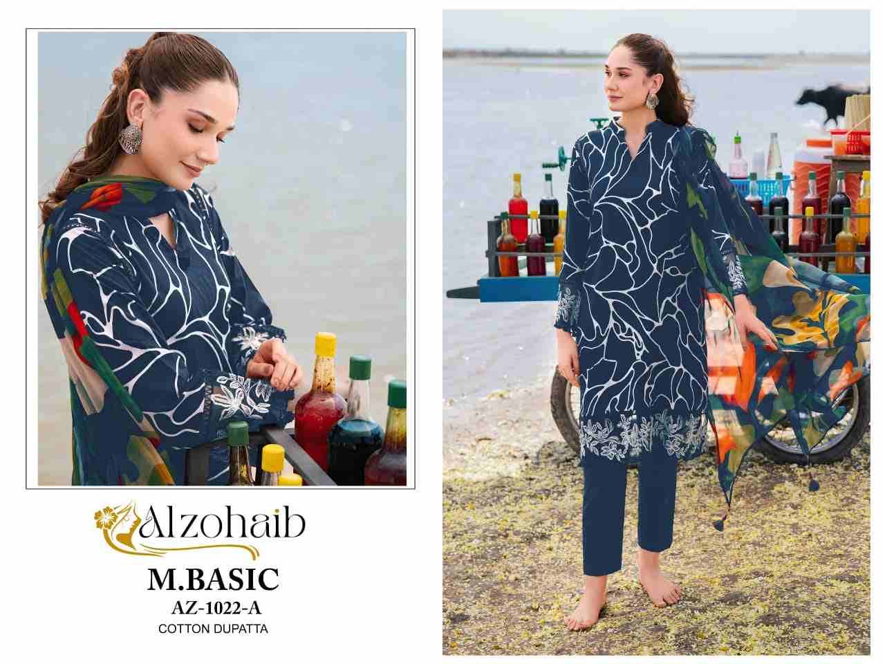 M.Basic 1022 Colours By Alzohaib 1022-A To 1022-C Series Wholesale Designer Pakistani Suits Collection Beautiful Stylish Fancy Colorful Party Wear & Occasional Wear Pure Cotton Dresses At Wholesale Price