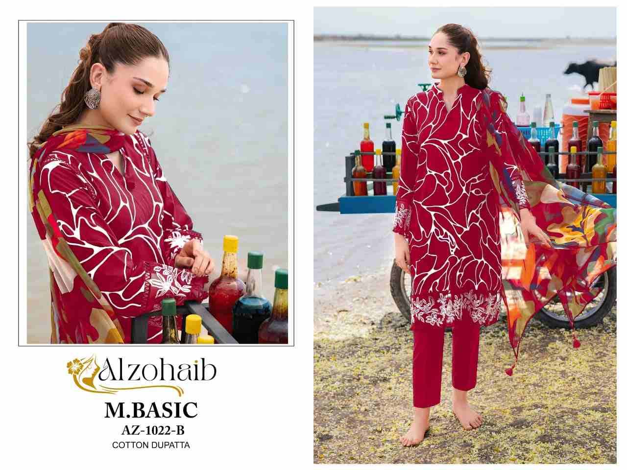 M.Basic 1022 Colours By Alzohaib 1022-A To 1022-C Series Wholesale Designer Pakistani Suits Collection Beautiful Stylish Fancy Colorful Party Wear & Occasional Wear Pure Cotton Dresses At Wholesale Price