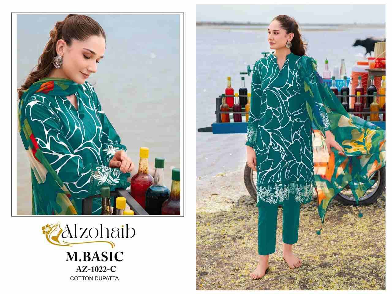 M.Basic 1022 Colours By Alzohaib 1022-A To 1022-C Series Wholesale Designer Pakistani Suits Collection Beautiful Stylish Fancy Colorful Party Wear & Occasional Wear Pure Cotton Dresses At Wholesale Price