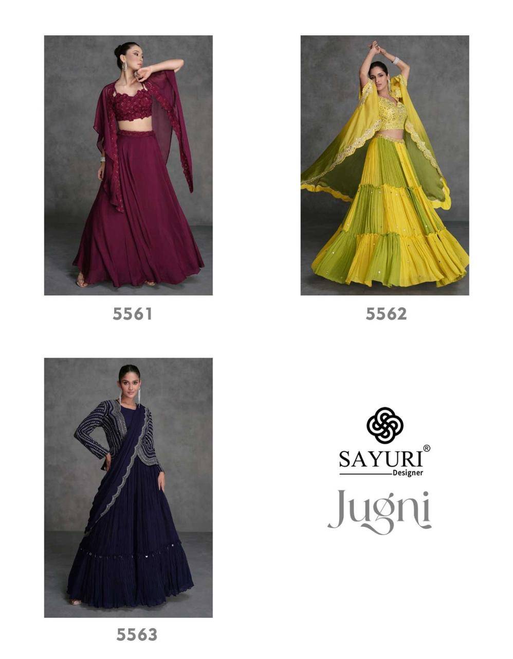 Jugni By Sayuri 5561 To 5563 Series Festive Wear Collection Beautiful Stylish Colorful Fancy Party Wear & Occasional Wear Organza Silk/Georgette Lehengas At Wholesale Price