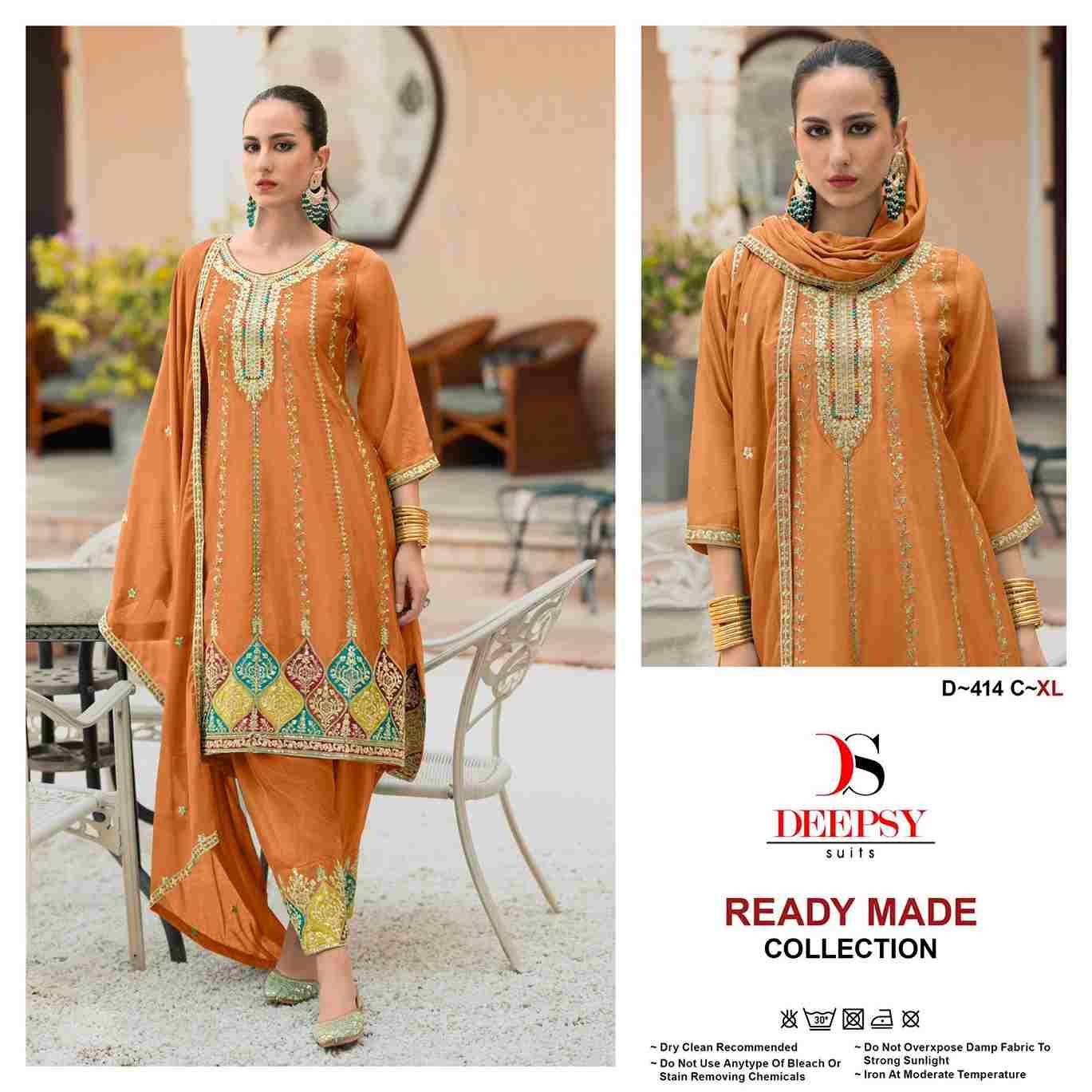 Deepsy Hit Design 414 By Deepsy Suits 414-A To 414-D Series Pakistani Suits Beautiful Fancy Colorful Stylish Party Wear & Occasional Wear Pure Chinnon Embroidered Dresses At Wholesale Price