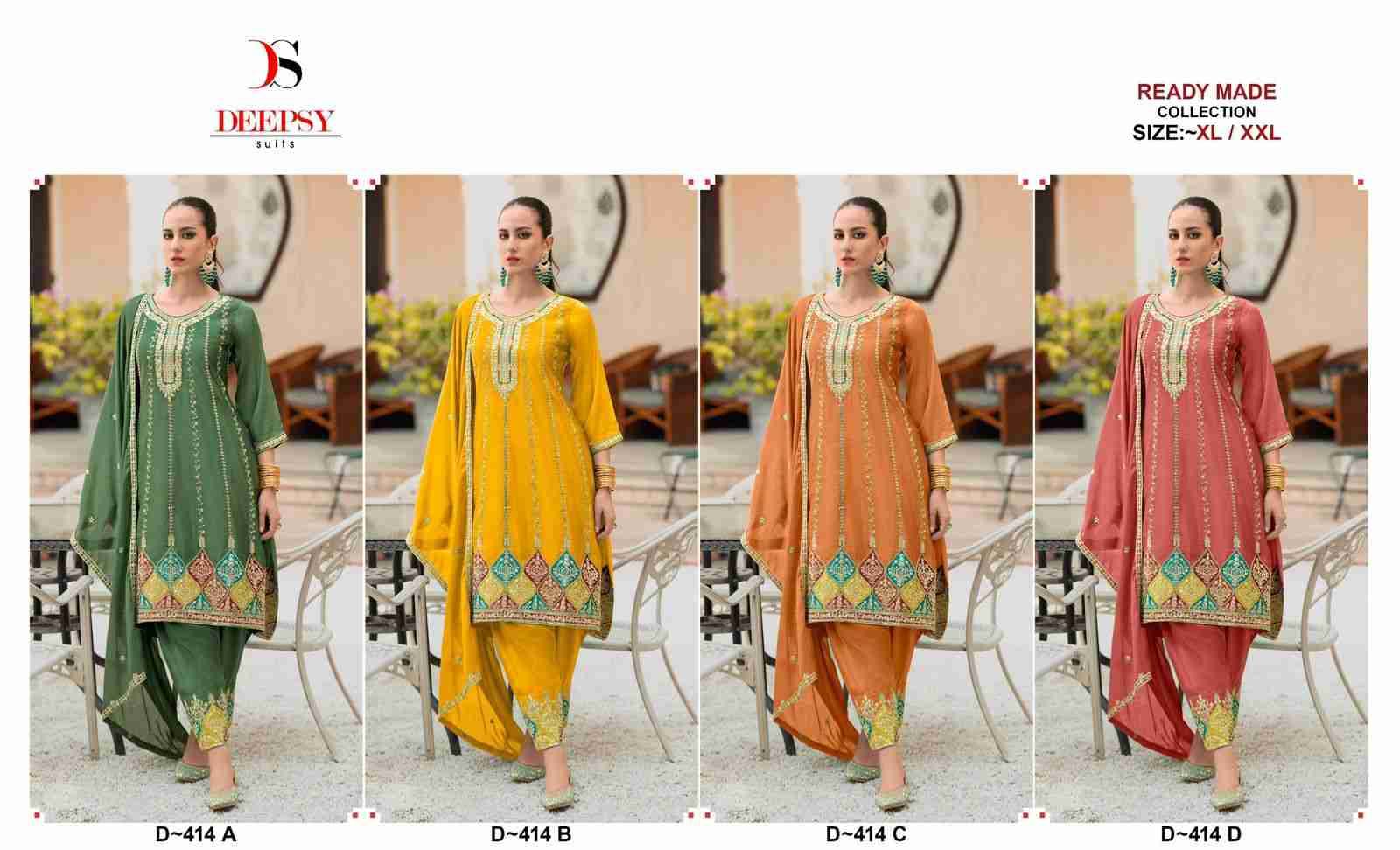 Deepsy Hit Design 414 By Deepsy Suits 414-A To 414-D Series Pakistani Suits Beautiful Fancy Colorful Stylish Party Wear & Occasional Wear Pure Chinnon Embroidered Dresses At Wholesale Price