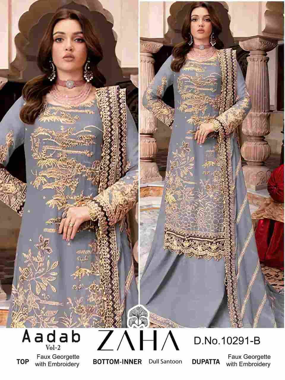 Aadab Vol-2 By Zaha 10291-A To 10291-D Series Designer Pakistani Suits Beautiful Stylish Fancy Colorful Party Wear & Occasional Wear Faux Georgette With Embroidery Dresses At Wholesale Price