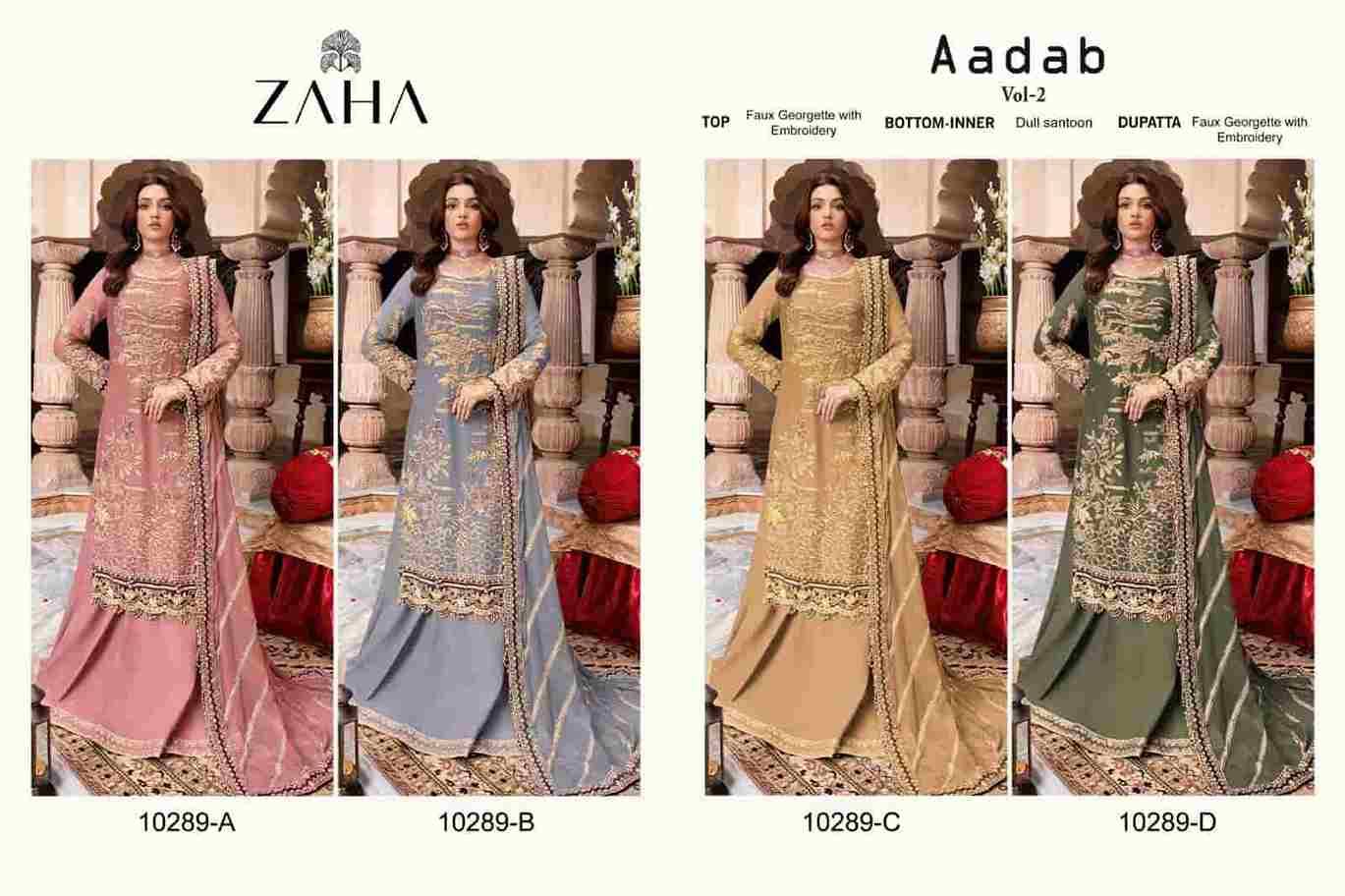 Aadab Vol-2 By Zaha 10291-A To 10291-D Series Designer Pakistani Suits Beautiful Stylish Fancy Colorful Party Wear & Occasional Wear Faux Georgette With Embroidery Dresses At Wholesale Price