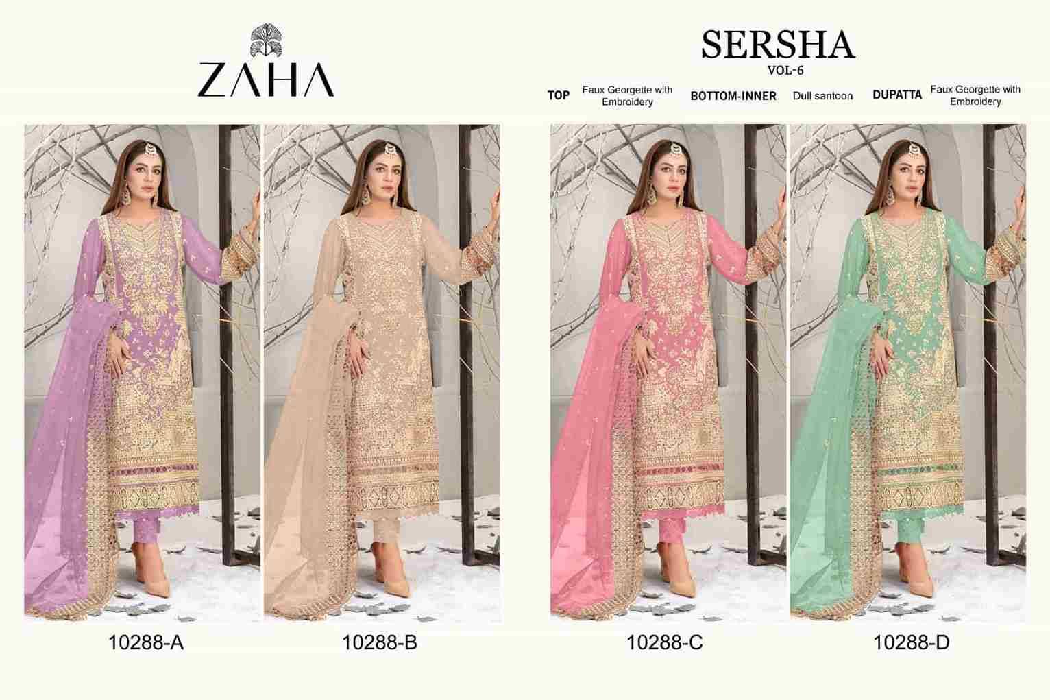 Sersha Vol-6 By Zaha 10288-A To 10288-C Series Beautiful Pakistani Suits Stylish Fancy Colorful Party Wear & Occasional Wear Faux Georgette Embroidered Dresses At Wholesale Price