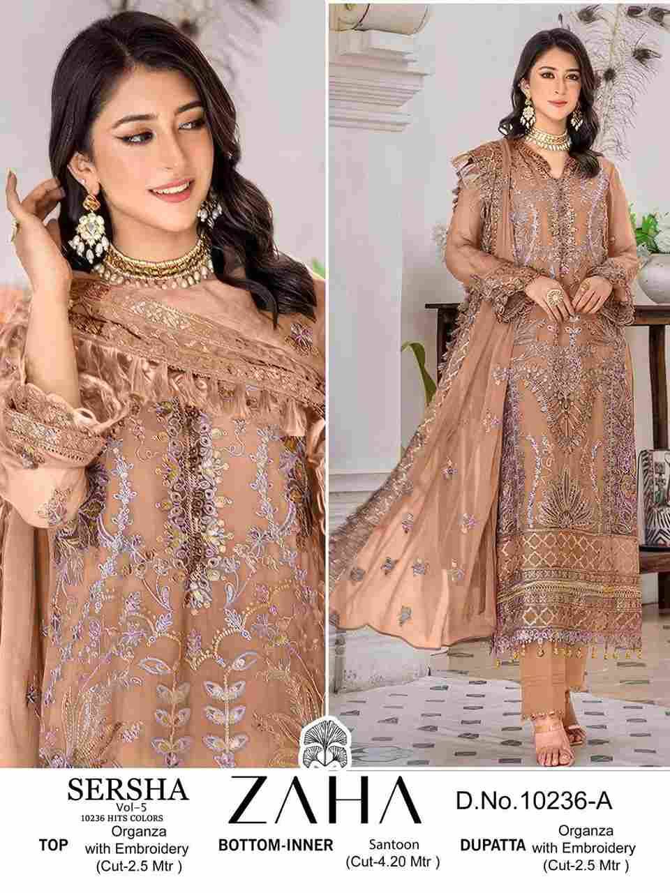 Sersha Vol-5 By Zaha 10236-A To 10236-D Series Beautiful Pakistani Suits Stylish Fancy Colorful Party Wear & Occasional Wear Organza Embroidered Dresses At Wholesale Price