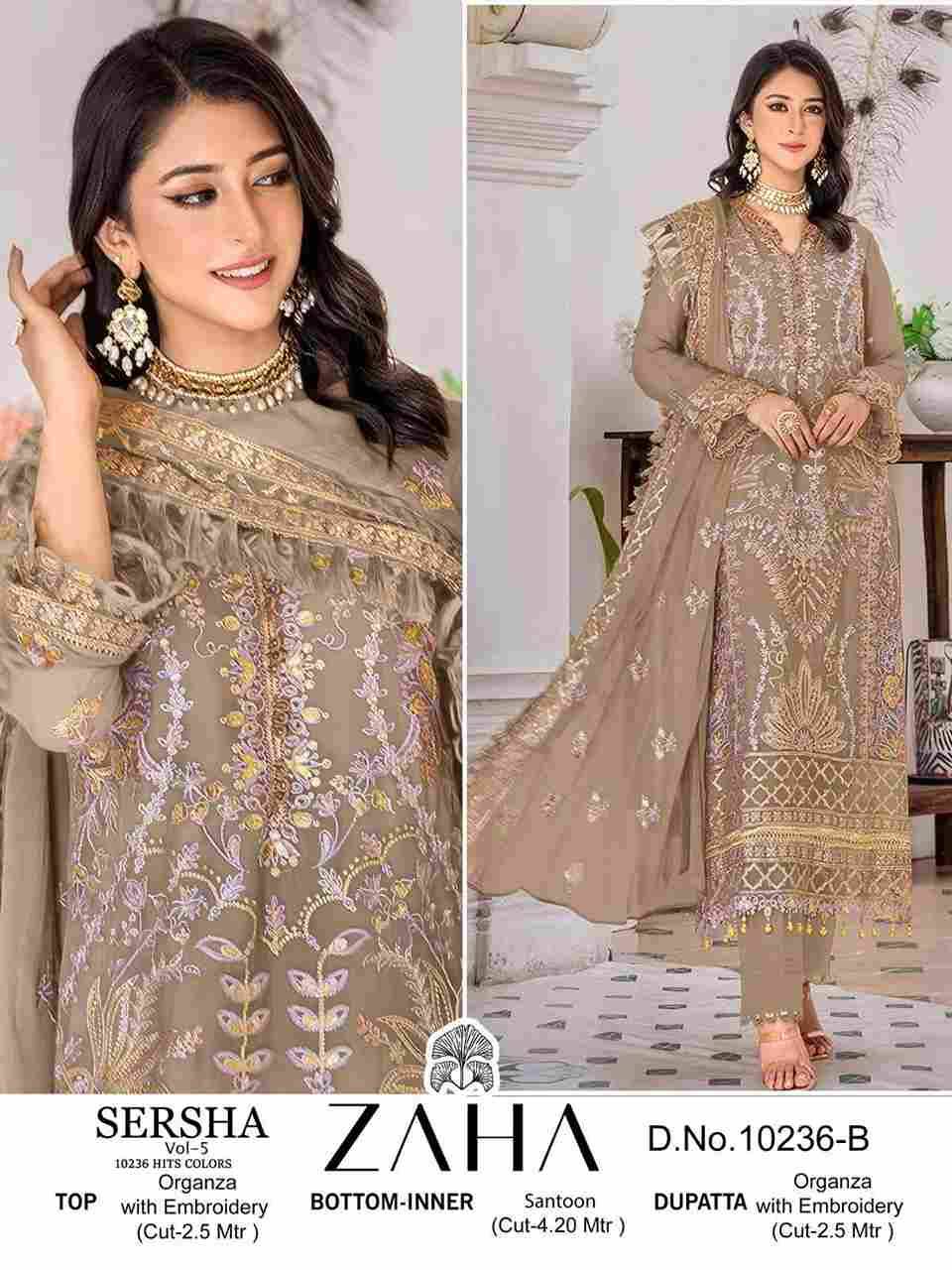 Sersha Vol-5 By Zaha 10236-A To 10236-D Series Beautiful Pakistani Suits Stylish Fancy Colorful Party Wear & Occasional Wear Organza Embroidered Dresses At Wholesale Price