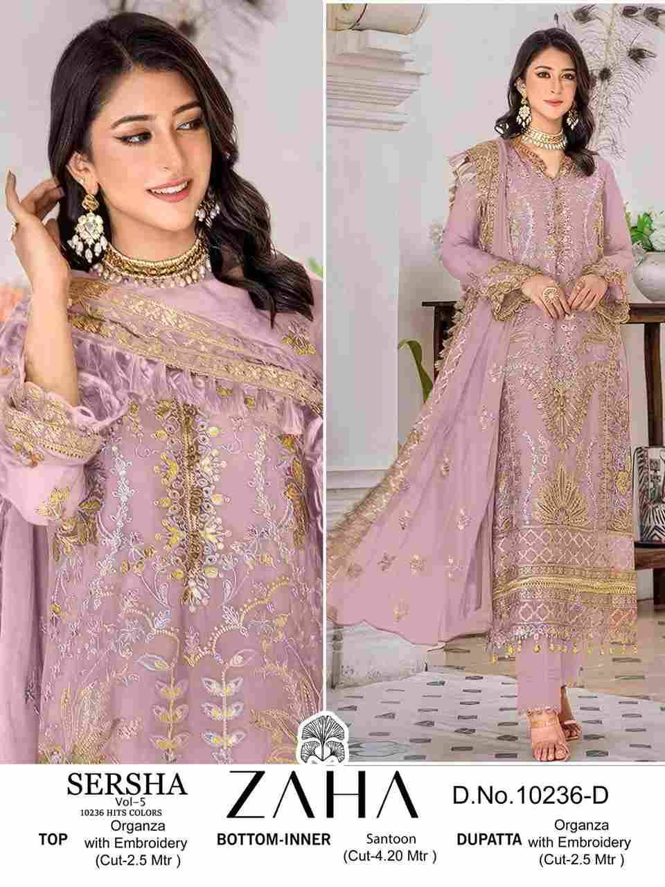 Sersha Vol-5 By Zaha 10236-A To 10236-D Series Beautiful Pakistani Suits Stylish Fancy Colorful Party Wear & Occasional Wear Organza Embroidered Dresses At Wholesale Price