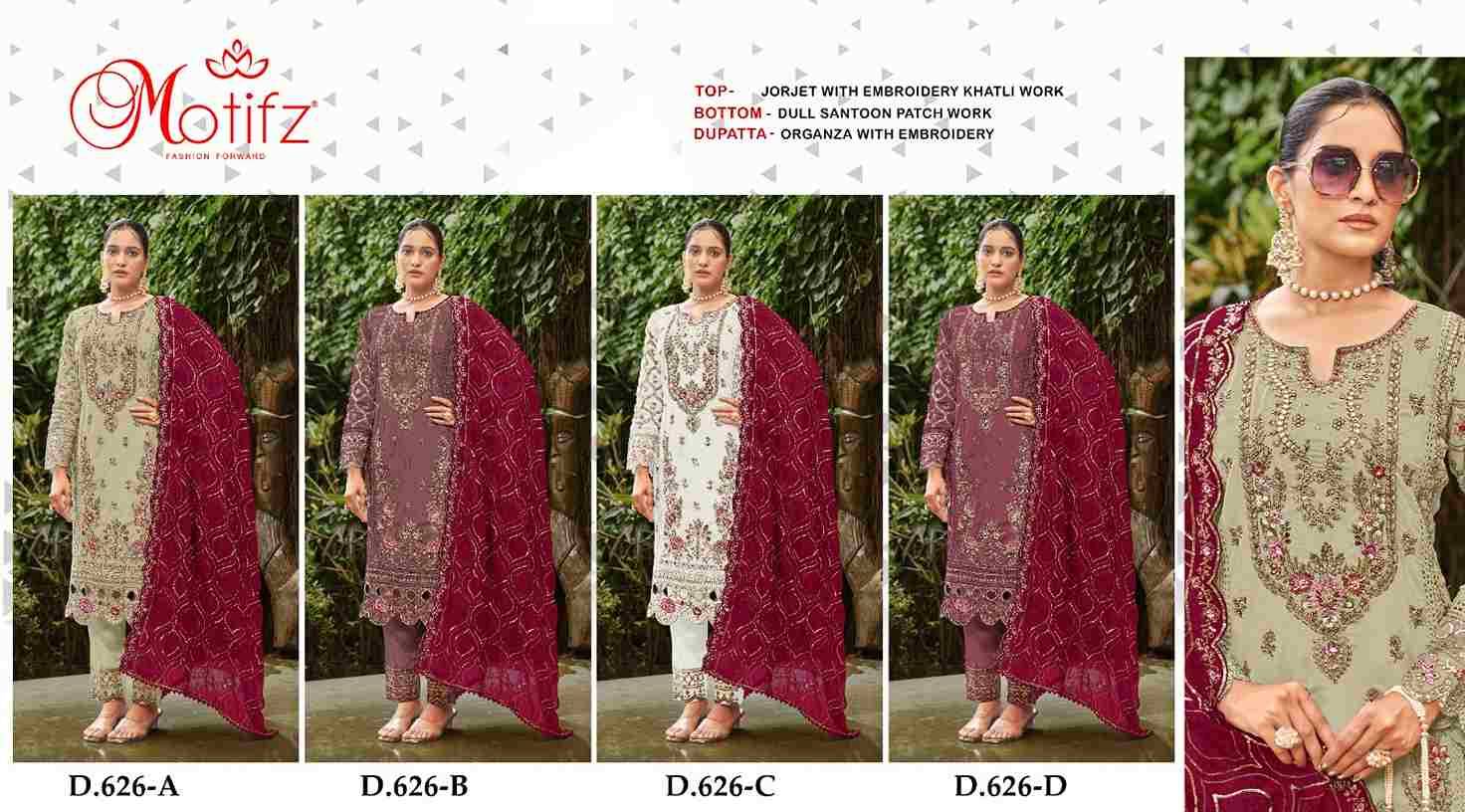 Motifz Hit Design 626 Colours By Motifz 626-A To 626-D Series Beautiful Pakistani Suits Colorful Stylish Fancy Casual Wear & Ethnic Wear Georgette Dresses At Wholesale Price