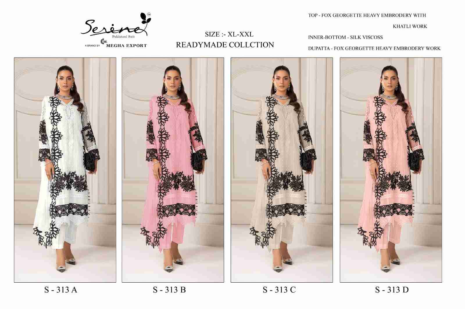 Serene Hit Design S-313 Colours By Serene S-313-A To S-313-D Series Designer Pakistani Suits Beautiful Fancy Colorful Stylish Party Wear & Occasional Wear Faux Georgette Embroidered Dresses At Wholesale Price