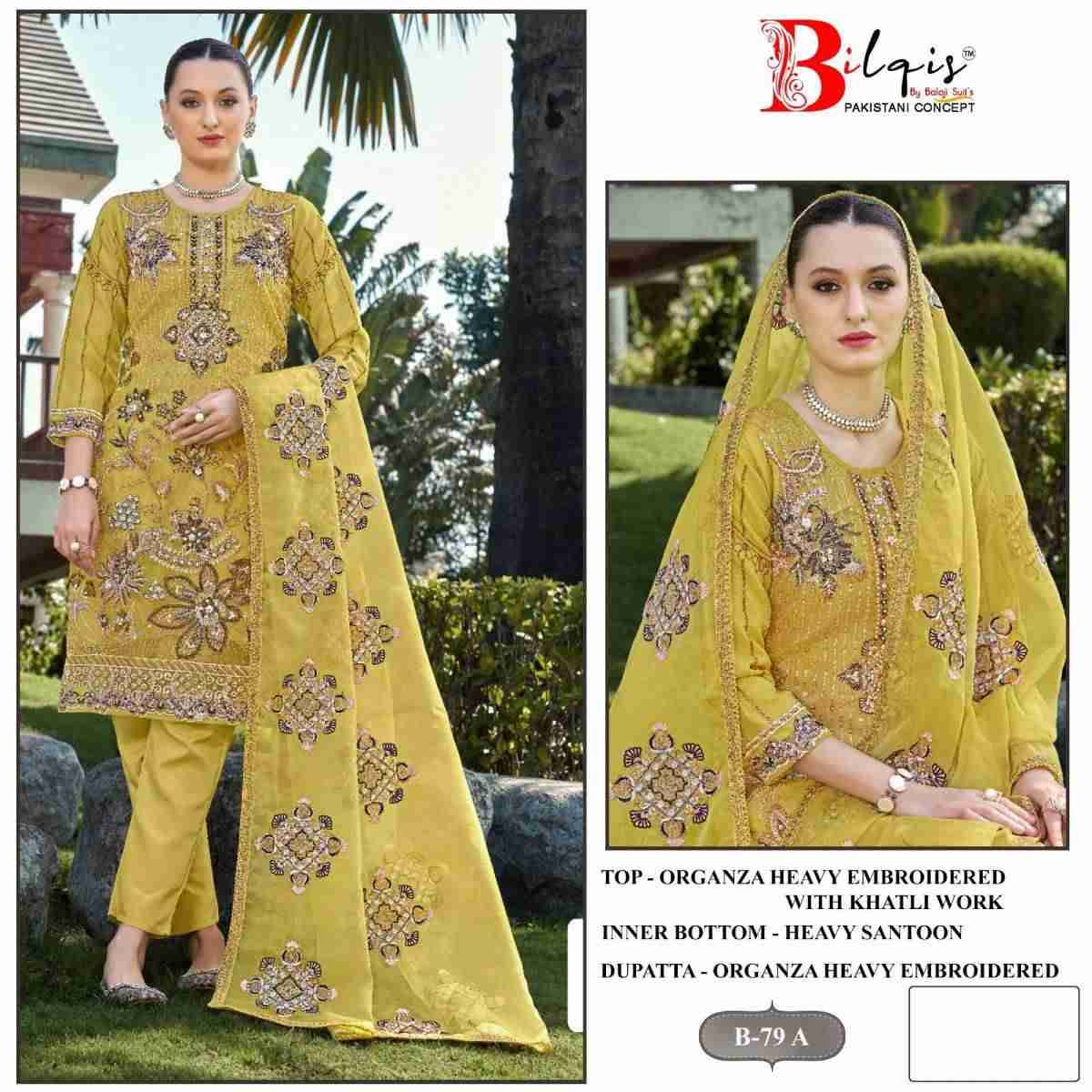 Bilqis 79 Colours By Bilqis 79-A To 79-D Series Beautiful Pakistani Suits Stylish Fancy Colorful Party Wear & Occasional Wear Organza Embroidery Dresses At Wholesale Price