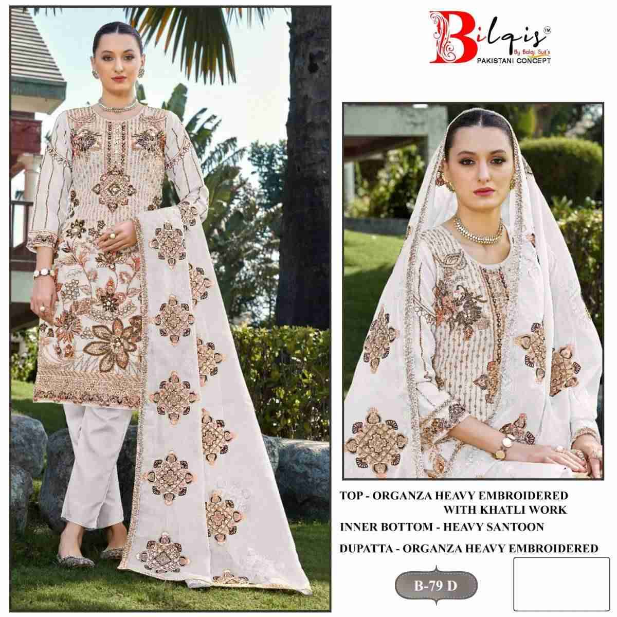 Bilqis 79 Colours By Bilqis 79-A To 79-D Series Beautiful Pakistani Suits Stylish Fancy Colorful Party Wear & Occasional Wear Organza Embroidery Dresses At Wholesale Price