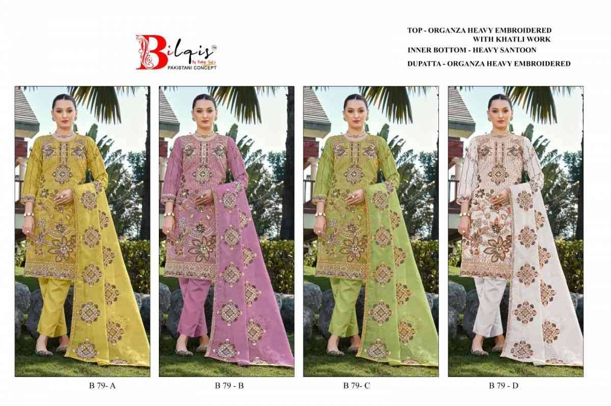 Bilqis 79 Colours By Bilqis 79-A To 79-D Series Beautiful Pakistani Suits Stylish Fancy Colorful Party Wear & Occasional Wear Organza Embroidery Dresses At Wholesale Price