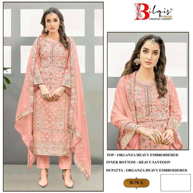 Bilqis 78 Colours By Bilqis 78-A To 78-D Series Beautiful Pakistani Suits Stylish Fancy Colorful Party Wear & Occasional Wear Organza Embroidery Dresses At Wholesale Price