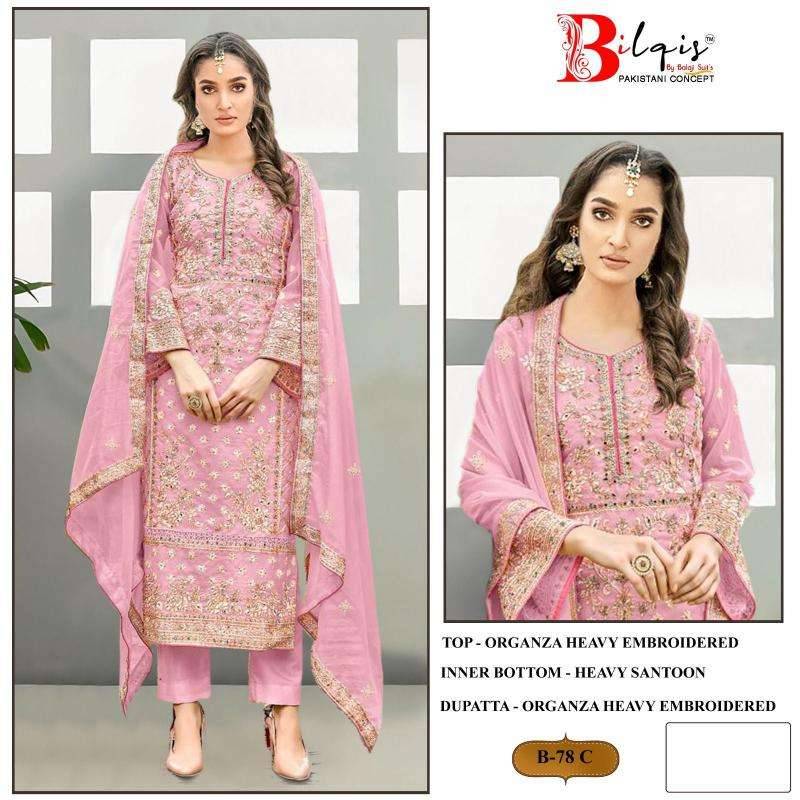 Bilqis 78 Colours By Bilqis 78-A To 78-D Series Beautiful Pakistani Suits Stylish Fancy Colorful Party Wear & Occasional Wear Organza Embroidery Dresses At Wholesale Price