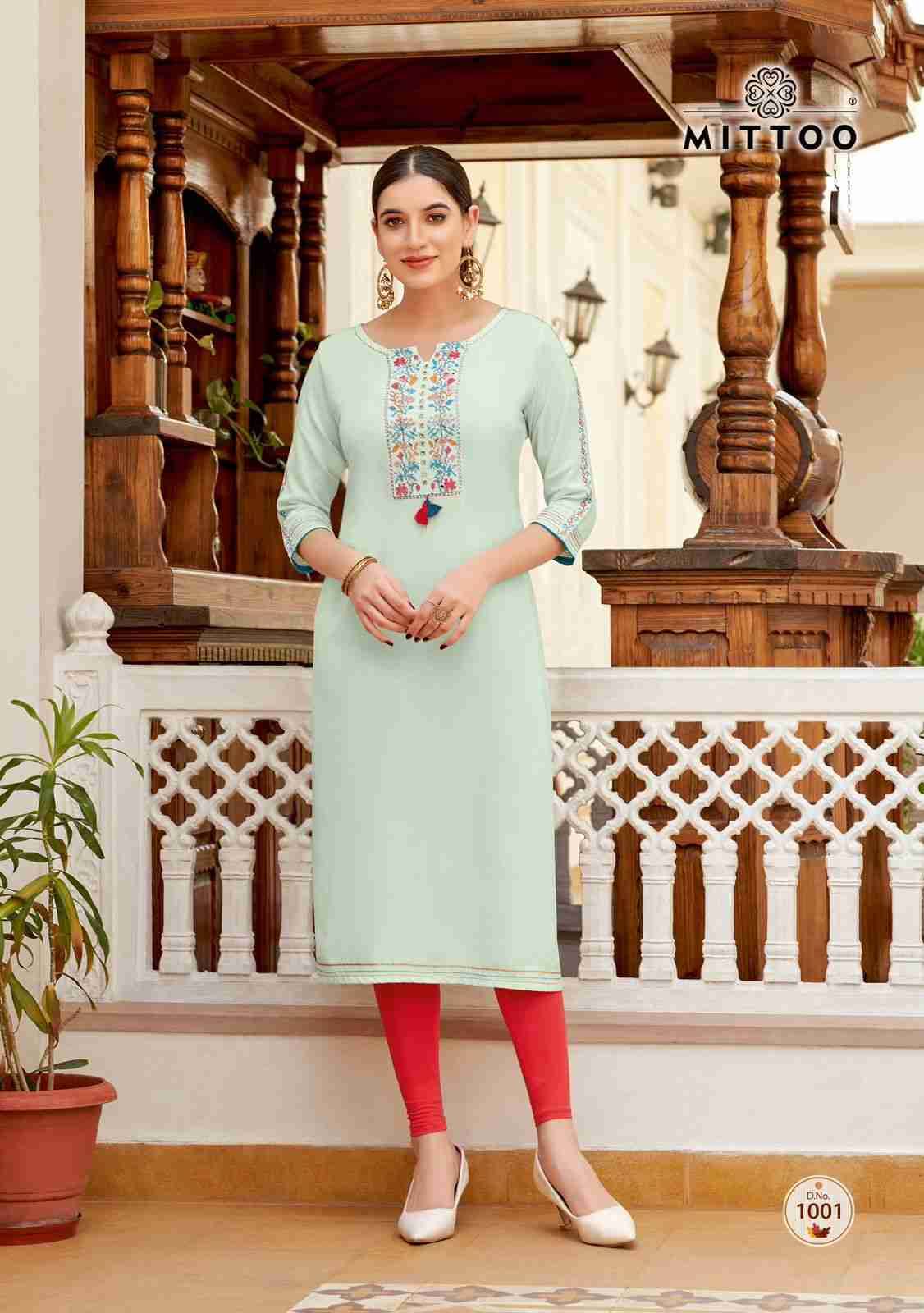 Riona By Mittoo 1001 To 1006 Series Designer Stylish Fancy Colorful Beautiful Party Wear & Ethnic Wear Collection Heavy Rayon Kurtis At Wholesale Price