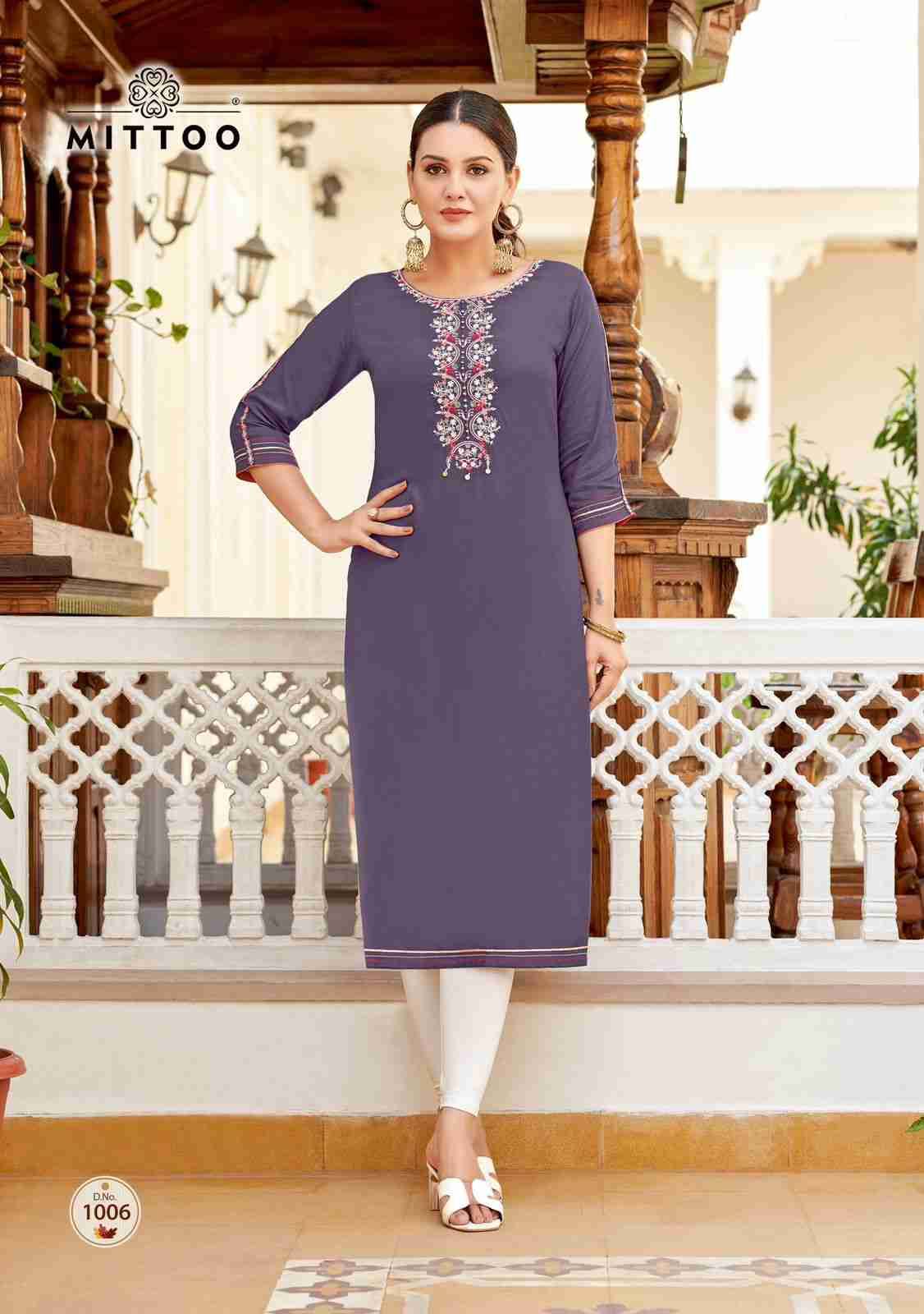 Riona By Mittoo 1001 To 1006 Series Designer Stylish Fancy Colorful Beautiful Party Wear & Ethnic Wear Collection Heavy Rayon Kurtis At Wholesale Price