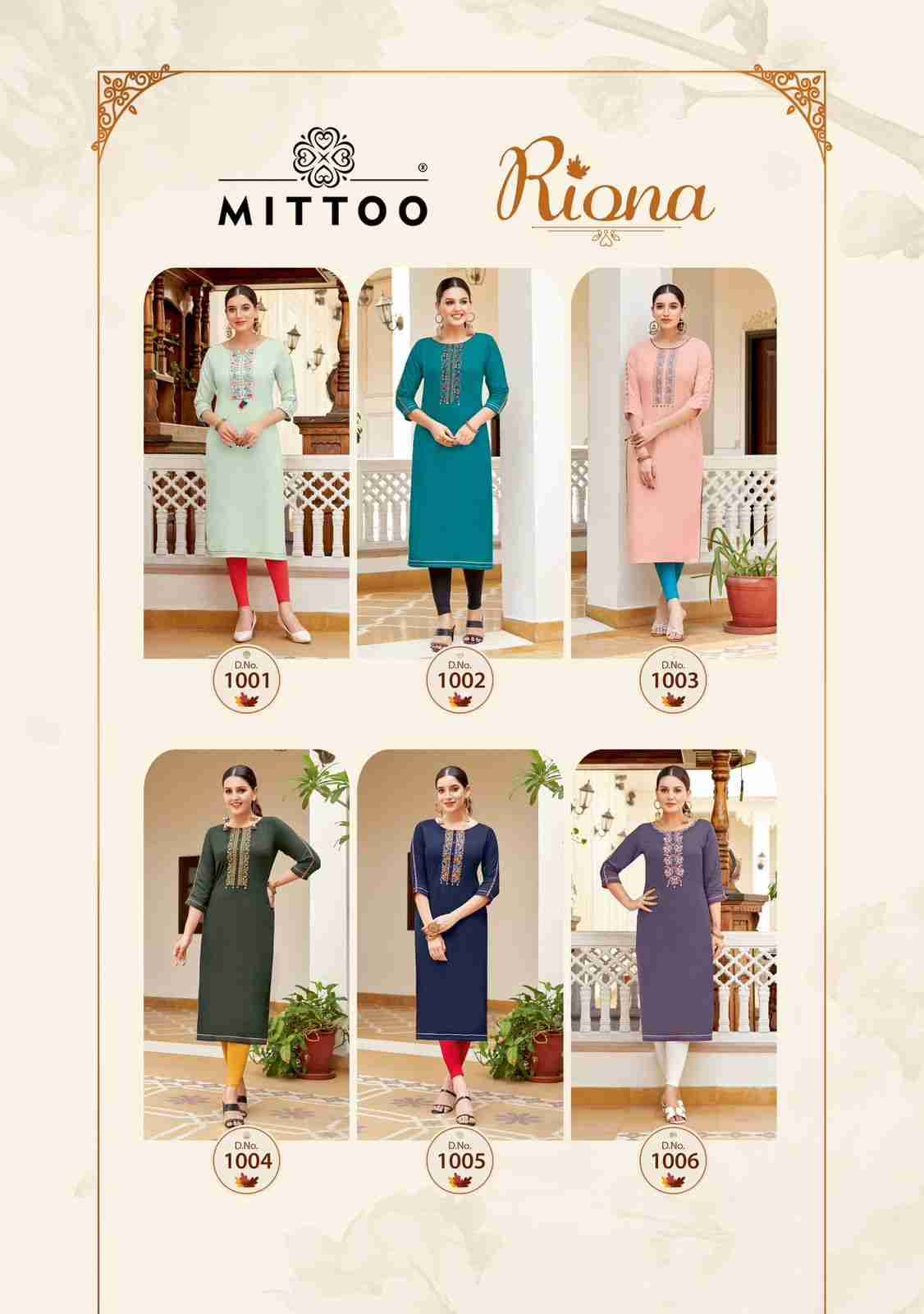 Riona By Mittoo 1001 To 1006 Series Designer Stylish Fancy Colorful Beautiful Party Wear & Ethnic Wear Collection Heavy Rayon Kurtis At Wholesale Price