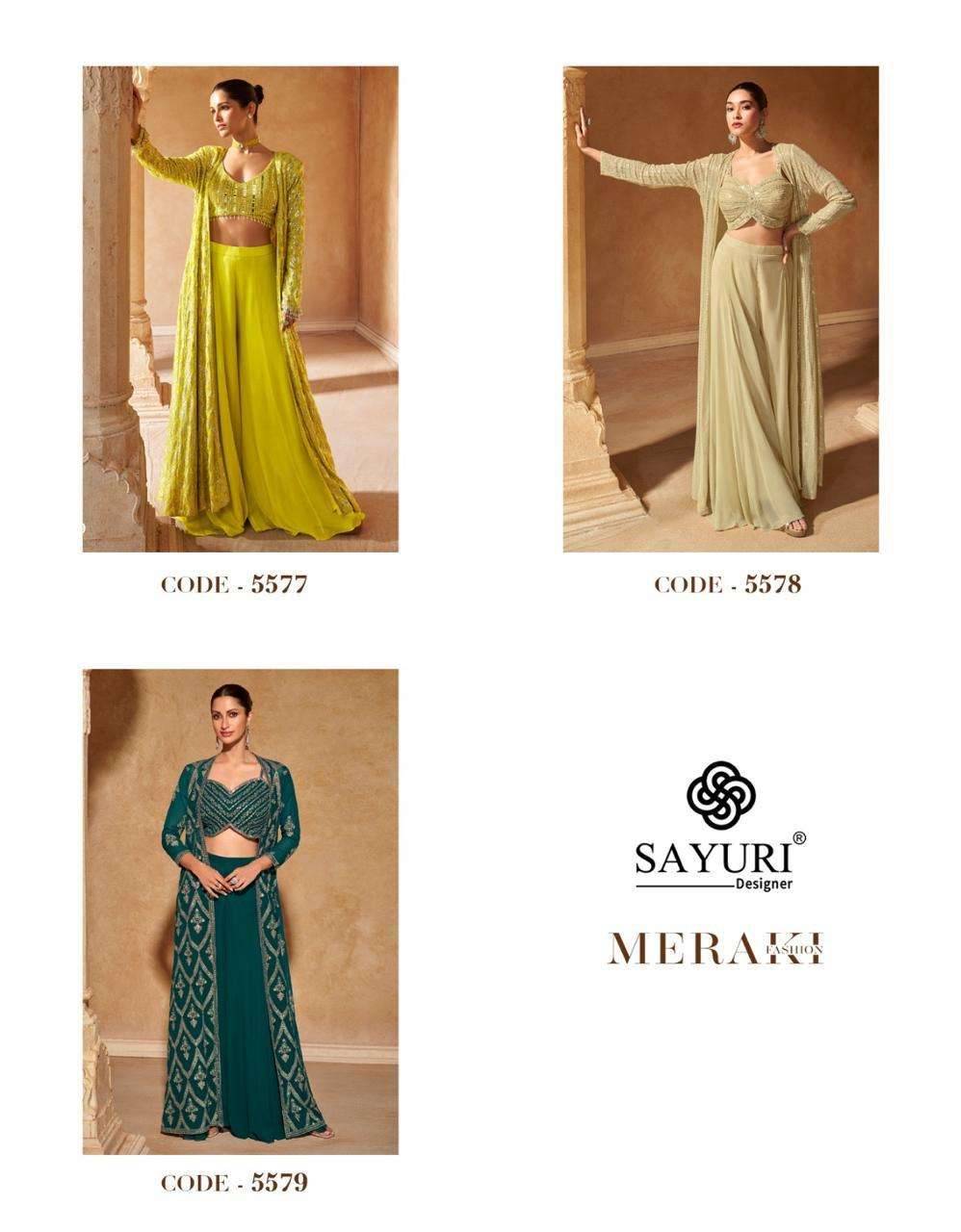 Meraki By Sayuri 5577 To 5579 Series Designer Stylish Fancy Colorful Beautiful Party Wear & Ethnic Wear Collection Georgette Tops With Bottom At Wholesale Price