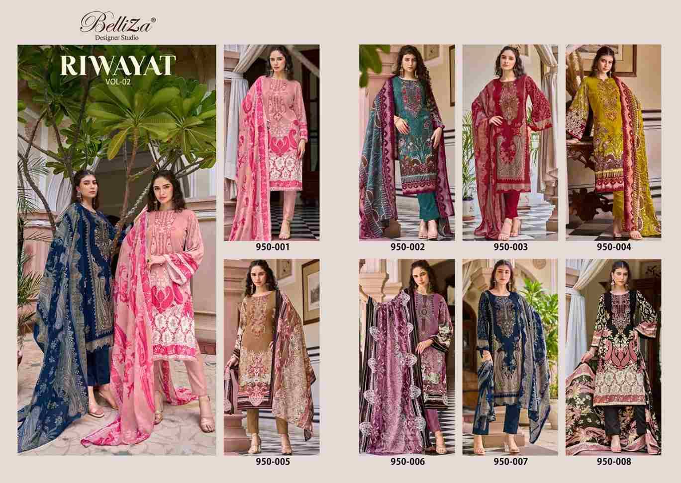 Riwayat Vol-2 By Belliza 950-001 To 950-008 Series Beautiful Festive Suits Stylish Fancy Colorful Casual Wear & Ethnic Wear Pure Viscose Rayon Print Dresses At Wholesale Price