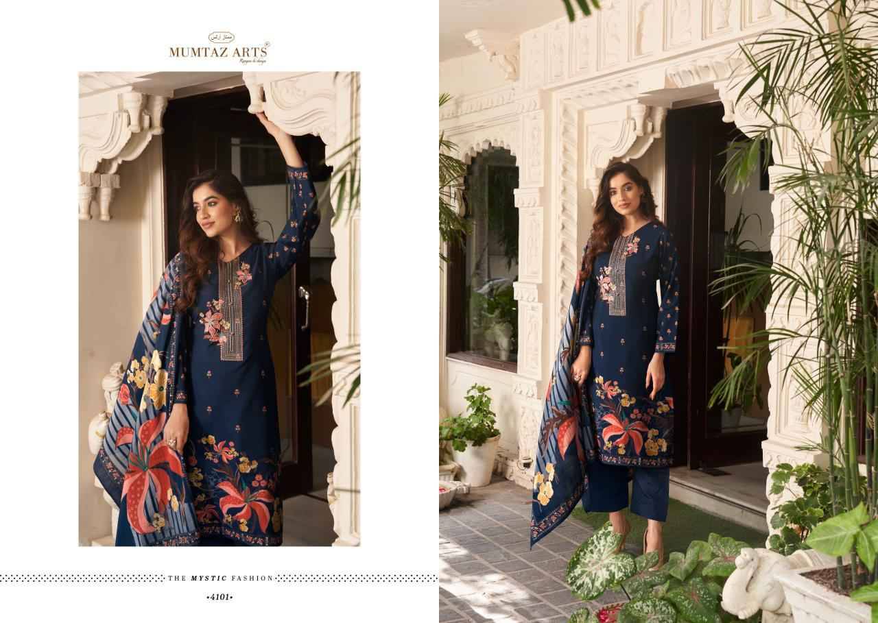 Mannat By Mumtaz Arts 4101 To 4106 Series Beautiful Festive Suits Colorful Stylish Fancy Casual Wear & Ethnic Wear Pure Muslin Print With Work Dresses At Wholesale Price