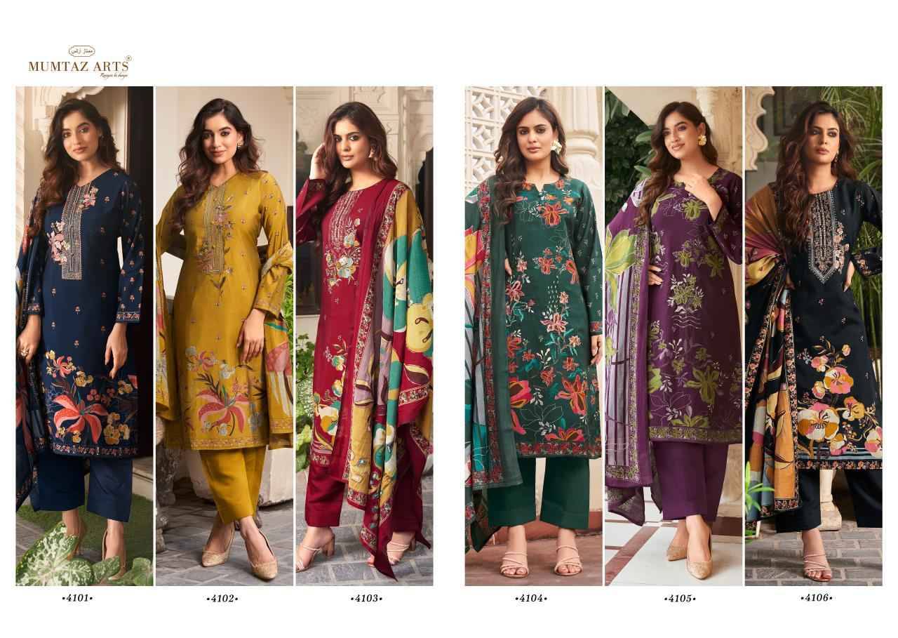 Mannat By Mumtaz Arts 4101 To 4106 Series Beautiful Festive Suits Colorful Stylish Fancy Casual Wear & Ethnic Wear Pure Muslin Print With Work Dresses At Wholesale Price