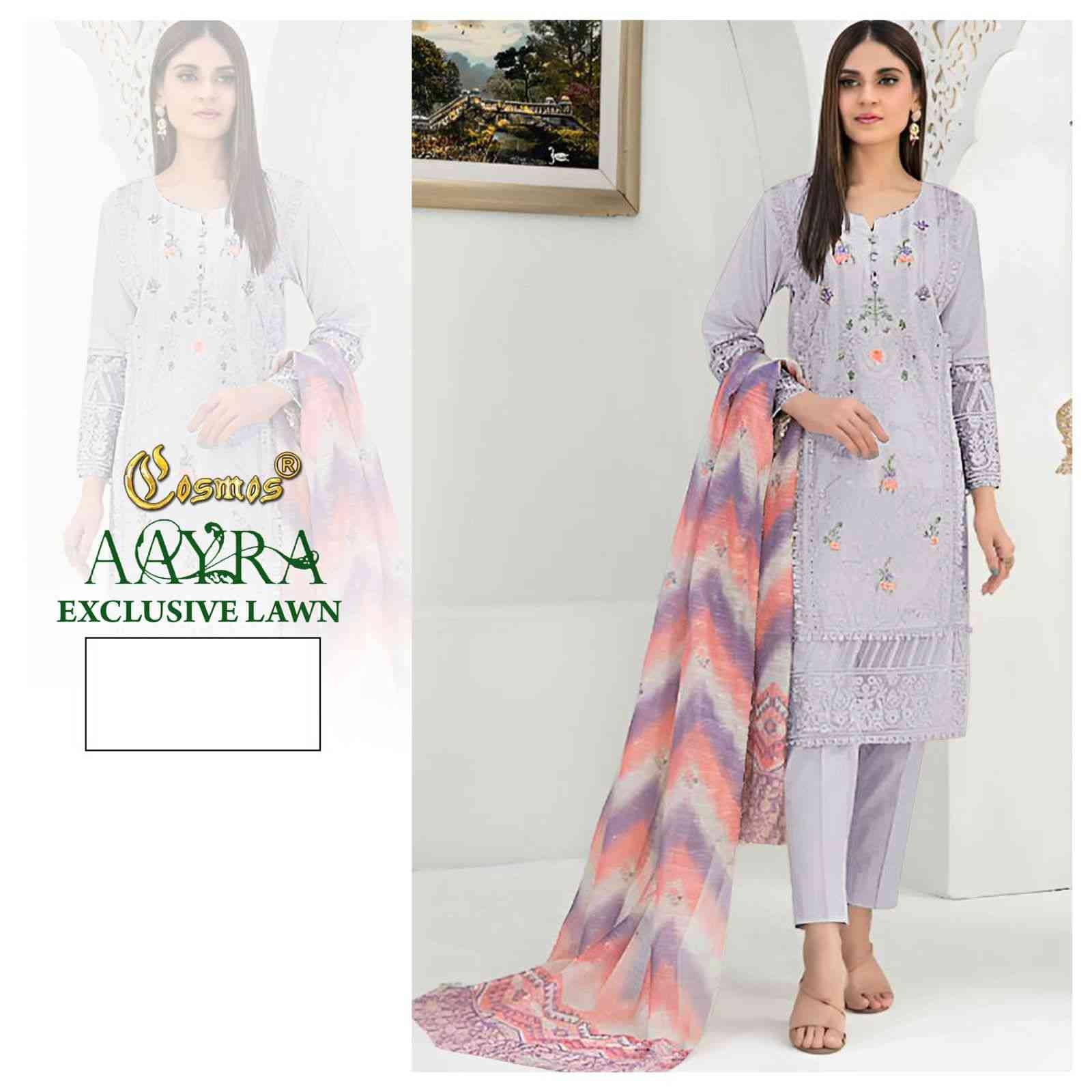 Aayra Exclusive Lawn By Cosmos 01 To 04 Series Beautiful Pakistani Suits Colorful Stylish Fancy Casual Wear & Ethnic Wear Pure Lawn Cotton Embroidered Dresses At Wholesale Price