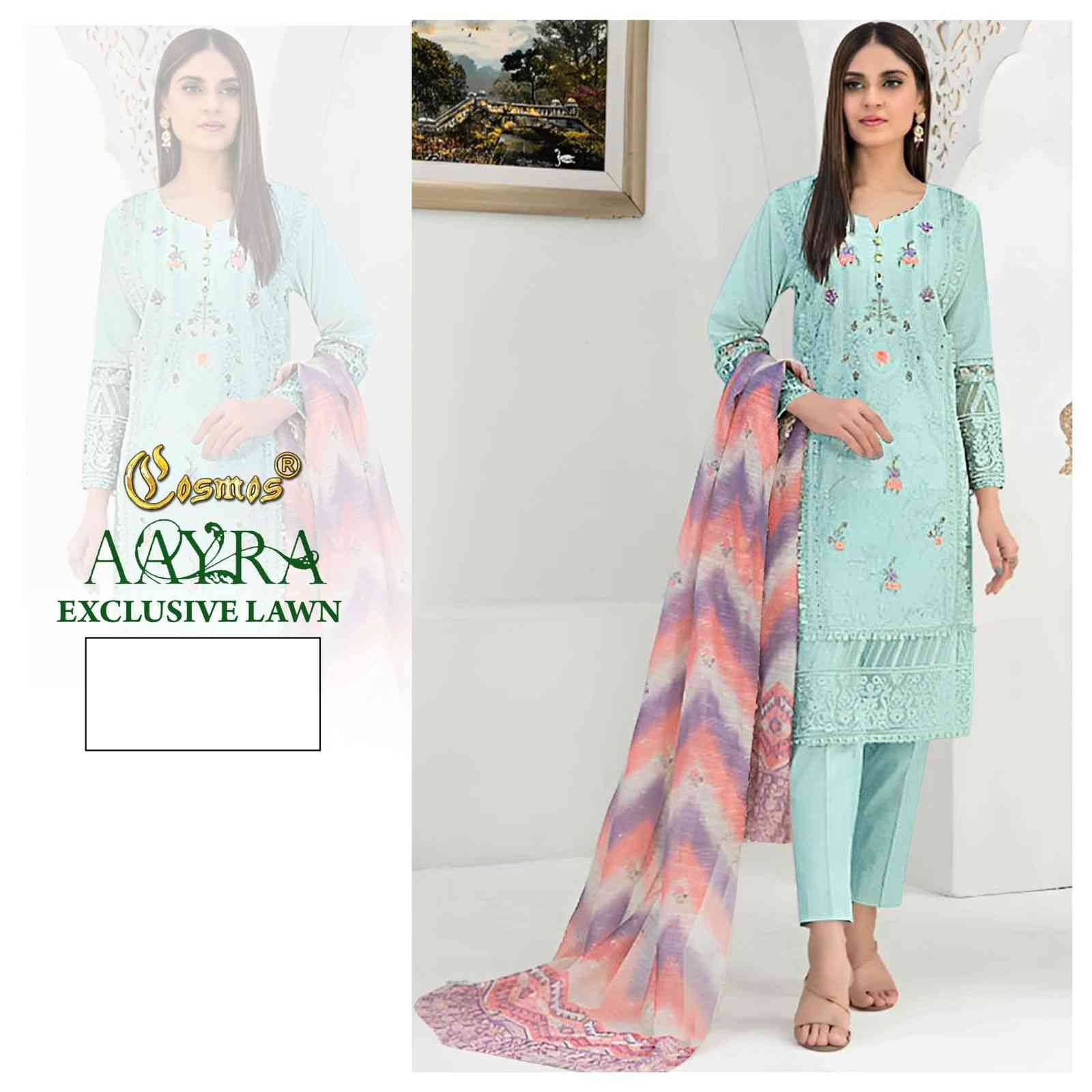 Aayra Exclusive Lawn By Cosmos 01 To 04 Series Beautiful Pakistani Suits Colorful Stylish Fancy Casual Wear & Ethnic Wear Pure Lawn Cotton Embroidered Dresses At Wholesale Price