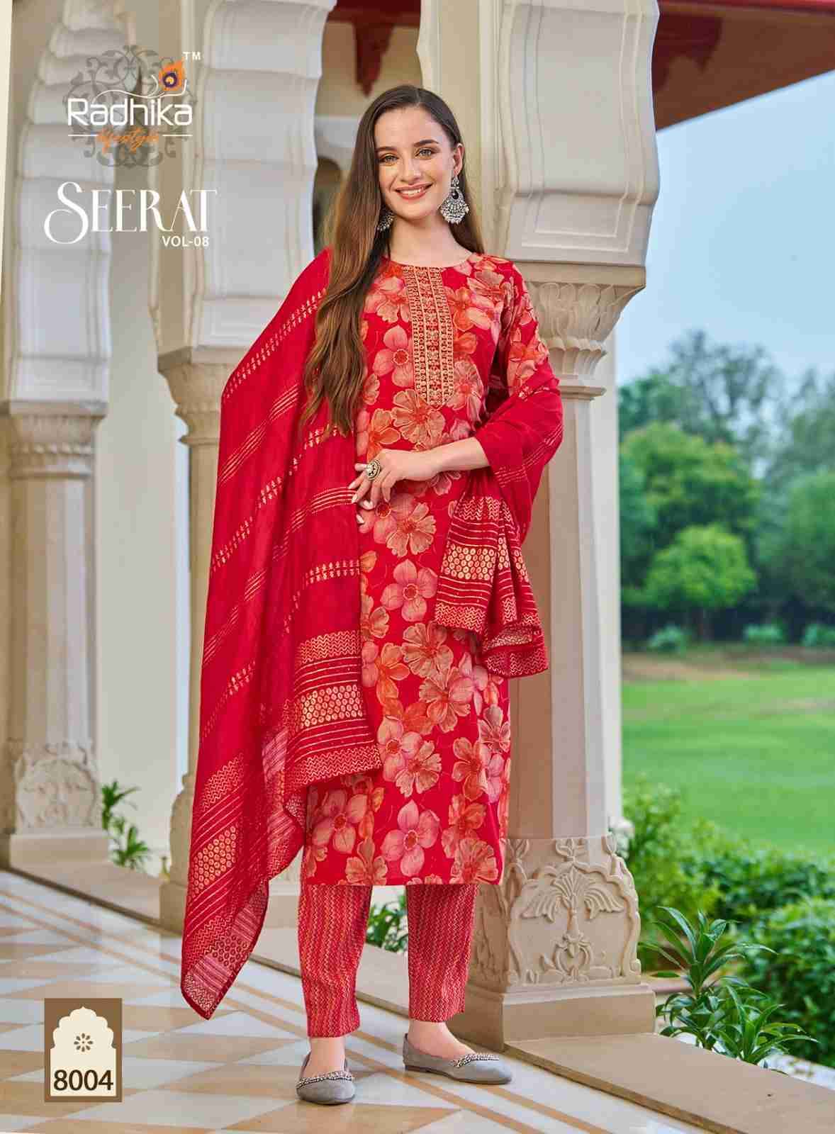 Seerat Vol-8 By Radhika Lifestyle 8001 To 8008 Series Designer Stylish Fancy Colorful Beautiful Party Wear & Ethnic Wear Collection Rayon Foil Print Dresses At Wholesale Price