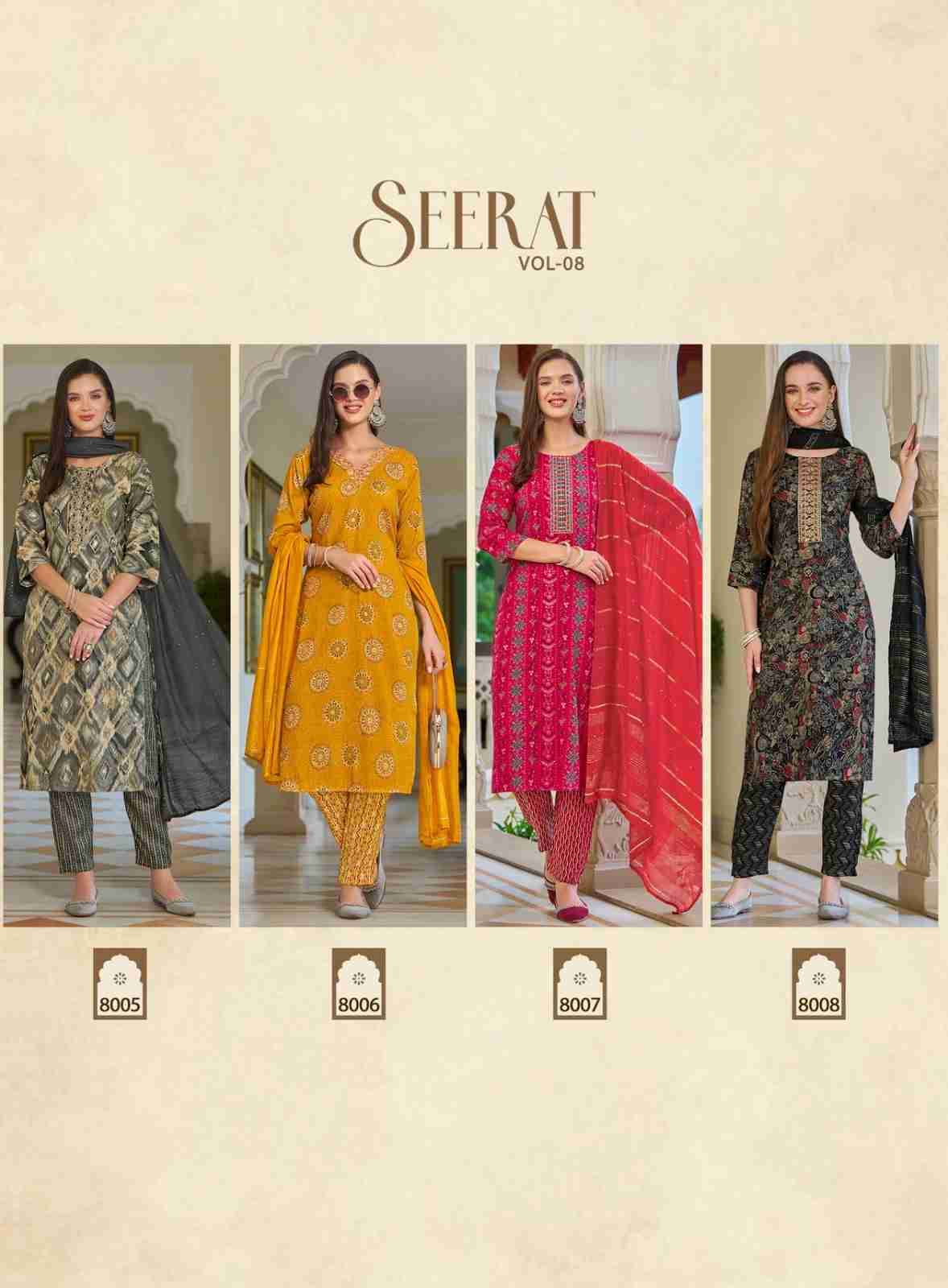 Seerat Vol-8 By Radhika Lifestyle 8001 To 8008 Series Designer Stylish Fancy Colorful Beautiful Party Wear & Ethnic Wear Collection Rayon Foil Print Dresses At Wholesale Price