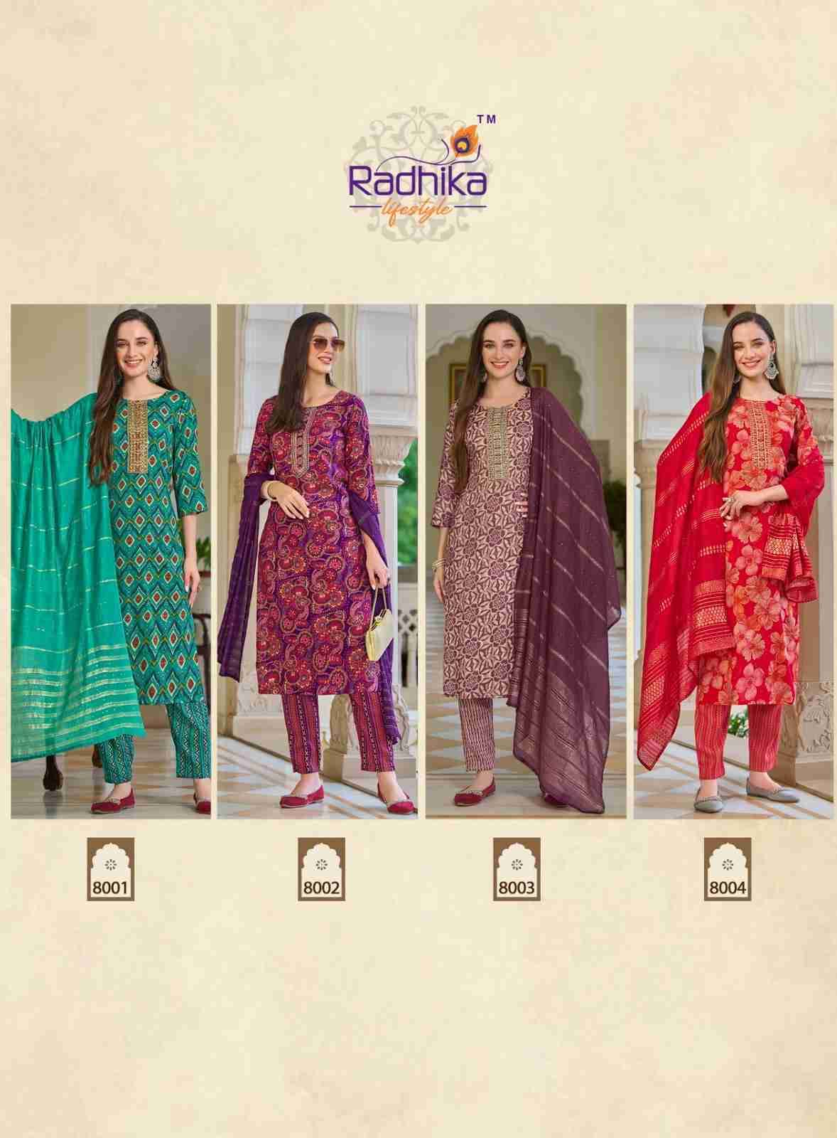 Seerat Vol-8 By Radhika Lifestyle 8001 To 8008 Series Designer Stylish Fancy Colorful Beautiful Party Wear & Ethnic Wear Collection Rayon Foil Print Dresses At Wholesale Price