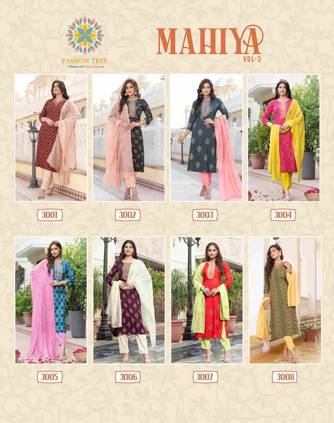 Mahiya Vol-3 By Passion Tree 3001 To 3008 Series Designer Festive Suits Collection Beautiful Stylish Fancy Colorful Party Wear & Occasional Wear Heavy Rayon Print Dresses At Wholesale Price